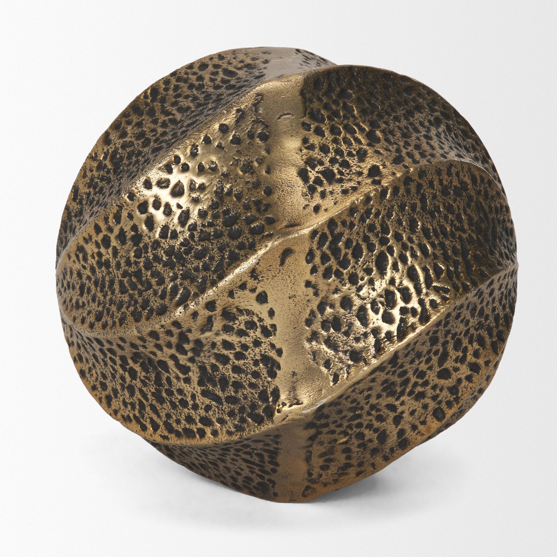 Imani Large Sculptural Textured Antiqued Gold Metal Decorative Orb Object - Central Designs