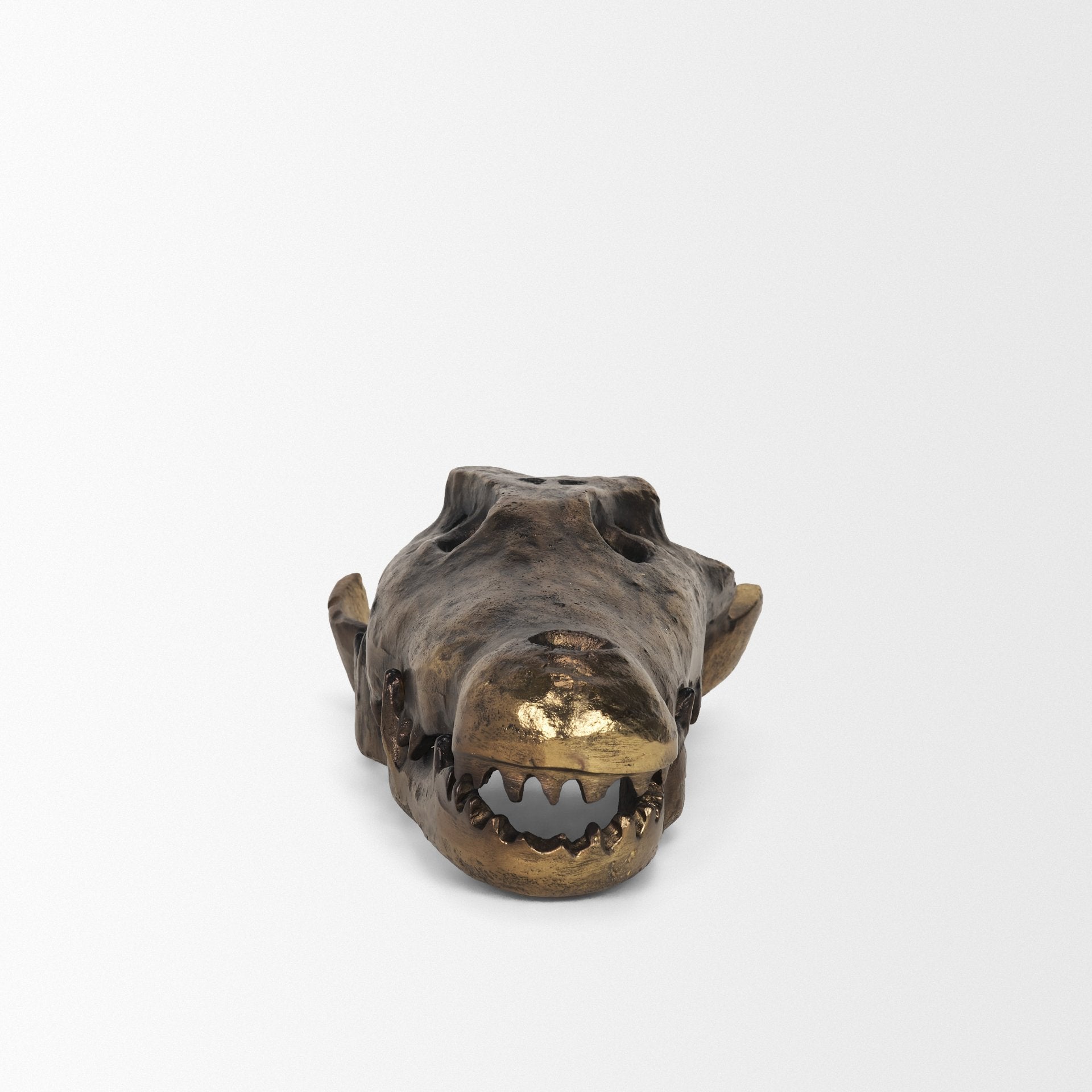 Alistair Antiqued Gold Cast Metal Decorative Skull Object - Central Designs