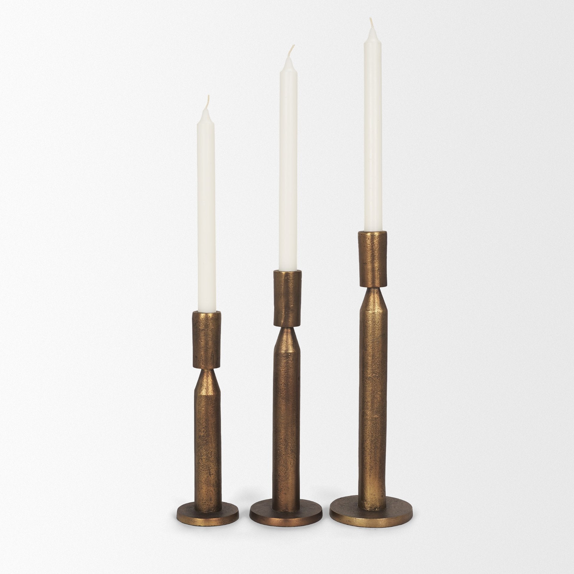 Declan Antiqued Brass Cast Metal Taper Candle Holder - Central Designs