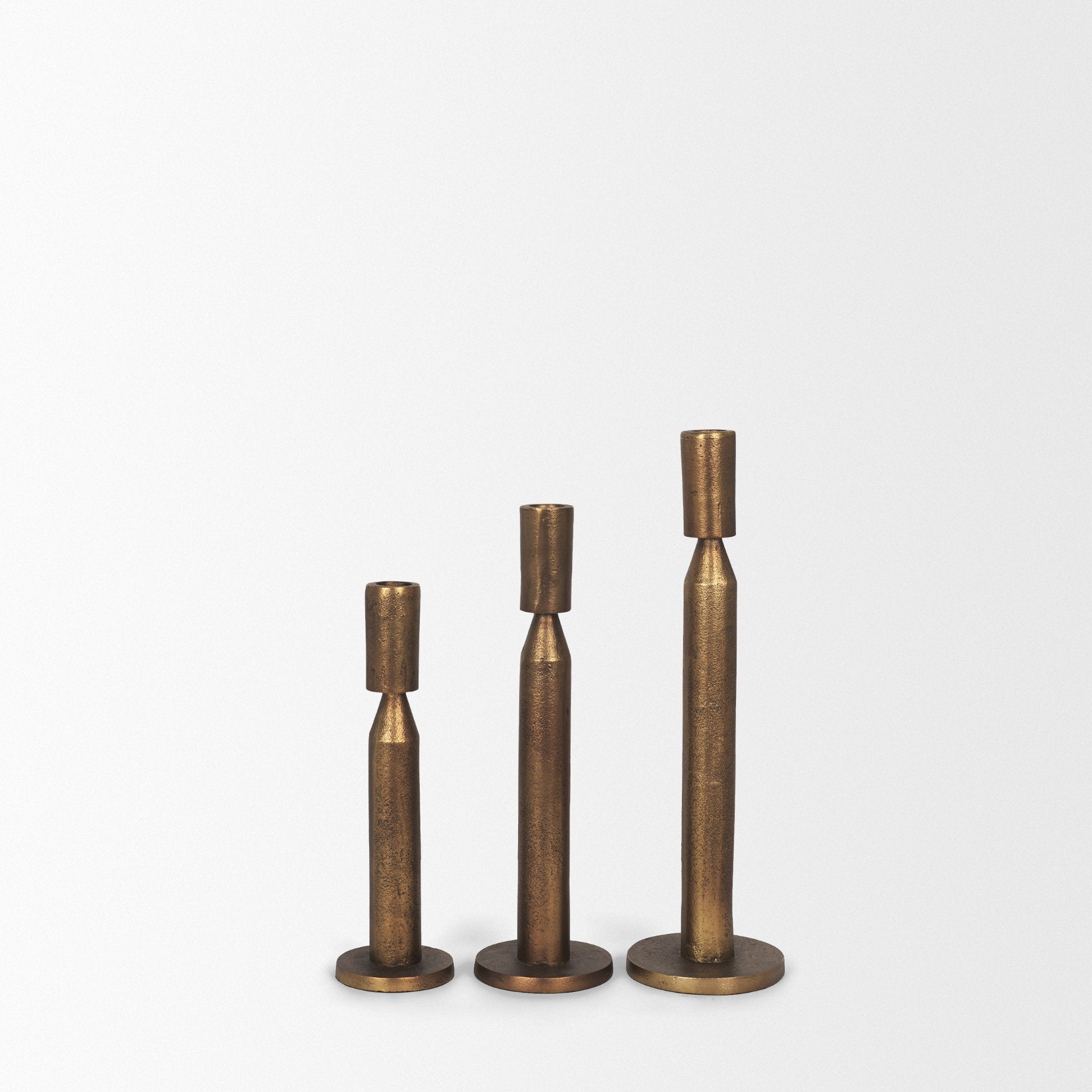 Declan Antiqued Brass Cast Metal Taper Candle Holder - Central Designs