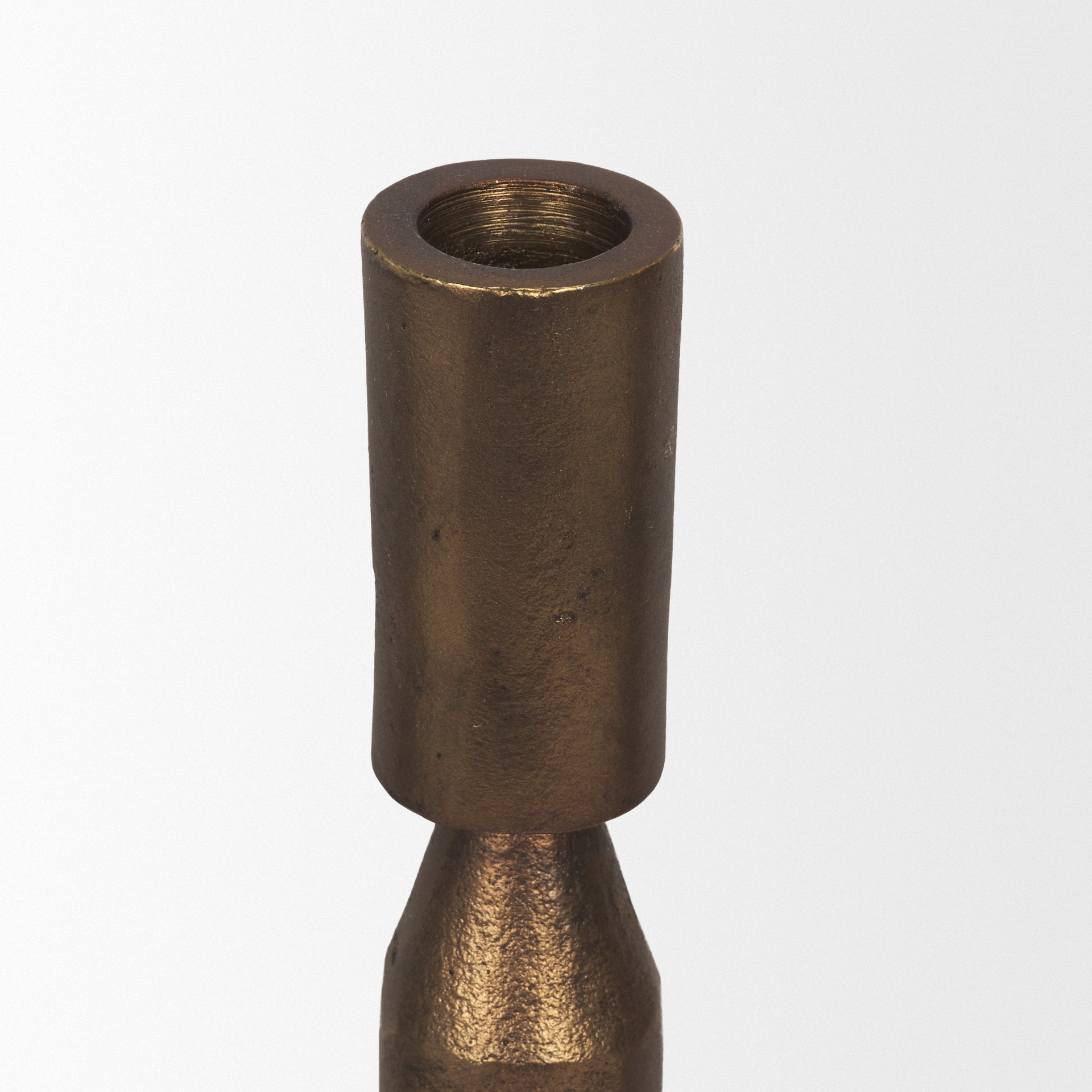 Declan Antiqued Brass Cast Metal Taper Candle Holder - Central Designs