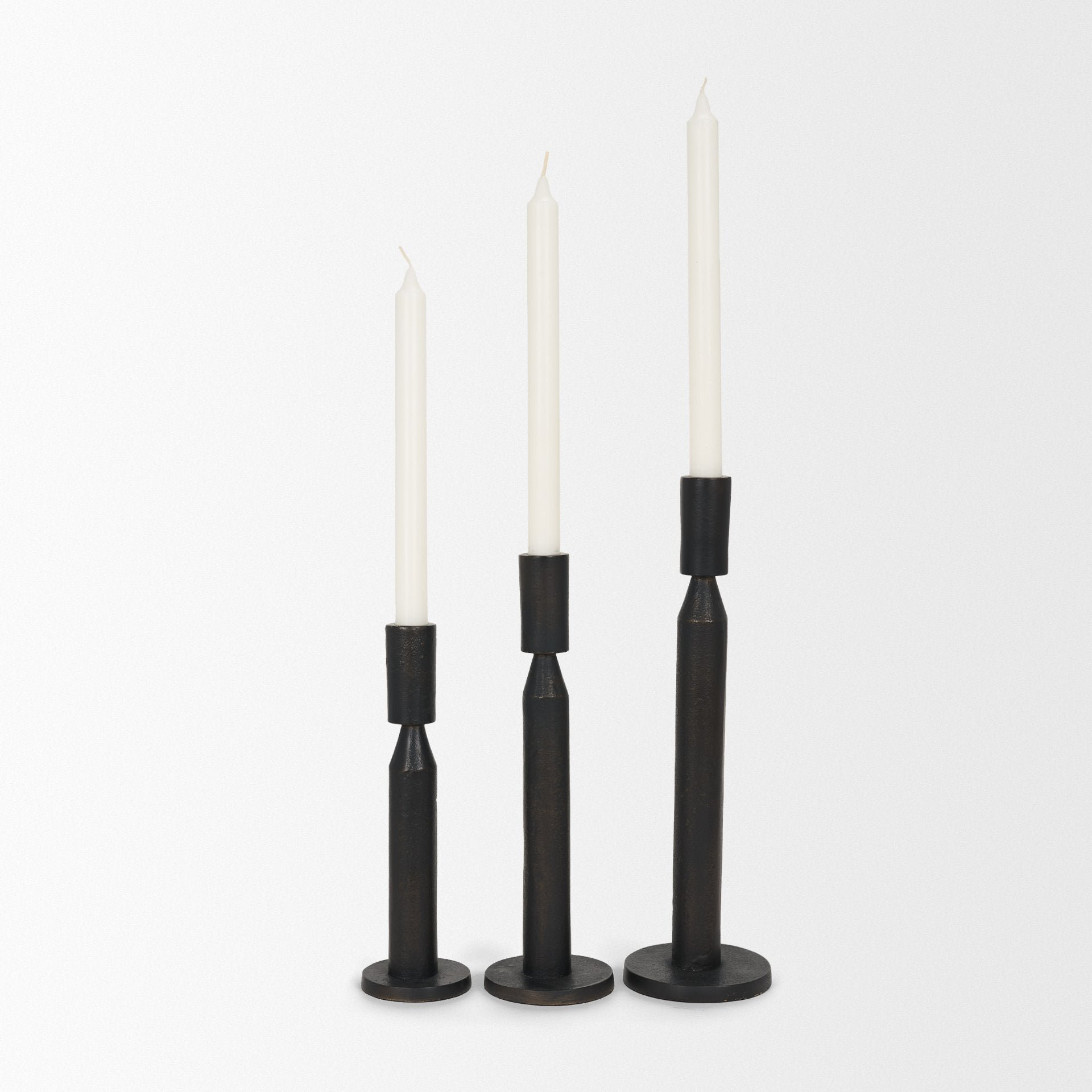 Declan Textured Matte Black Cast Metal Taper Candle Holder - Central Designs