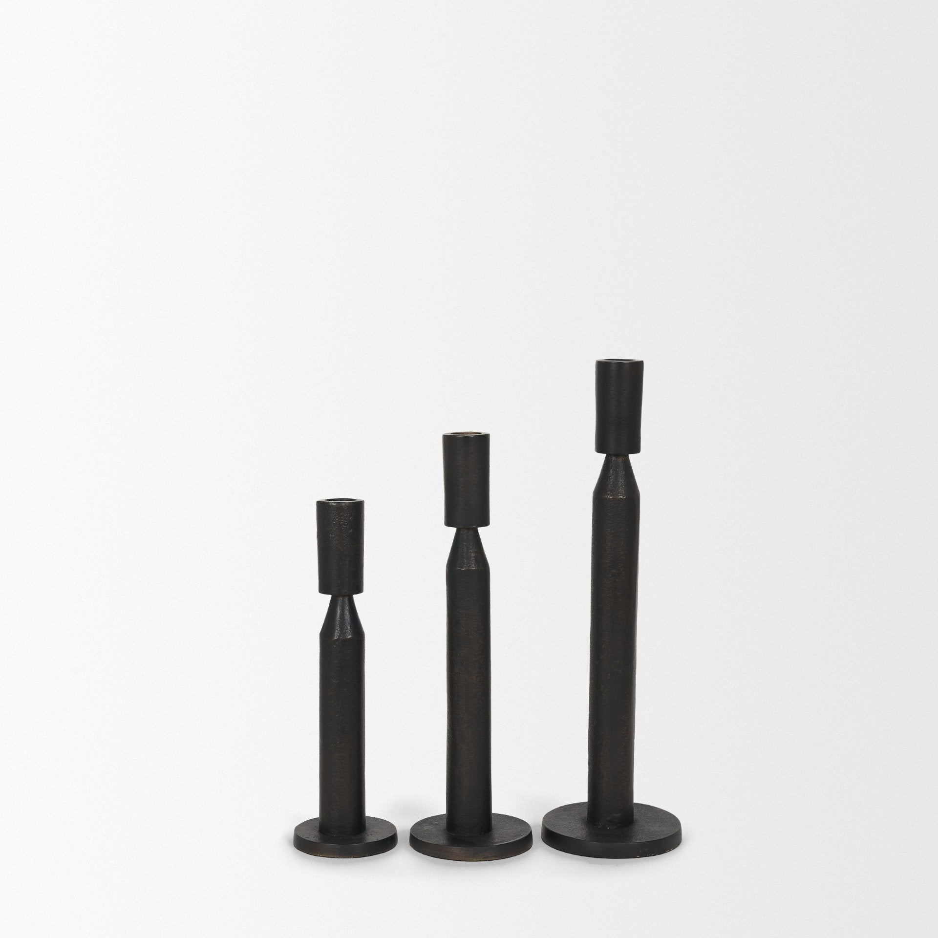 Declan Textured Matte Black Cast Metal Taper Candle Holder - Central Designs