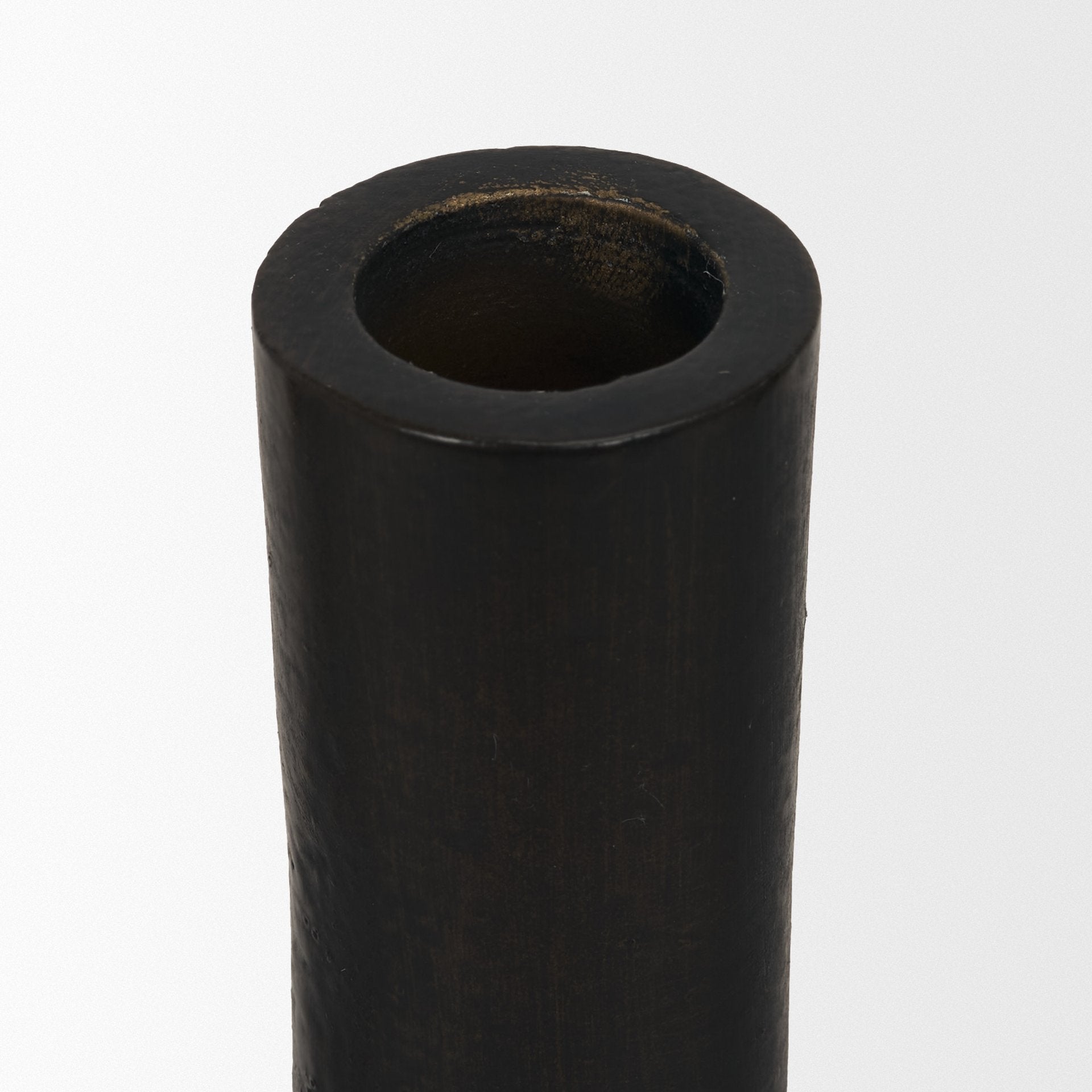 Declan Textured Matte Black Cast Metal Taper Candle Holder - Central Designs