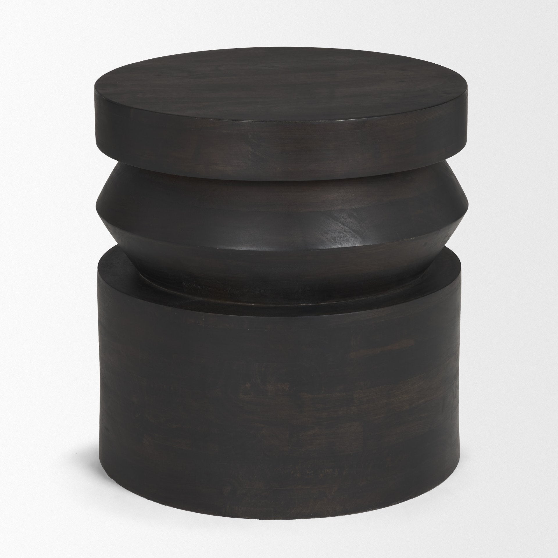 Rashama Dark Brown Wood Stacked Geometric Round Accent Table - Central Designs
