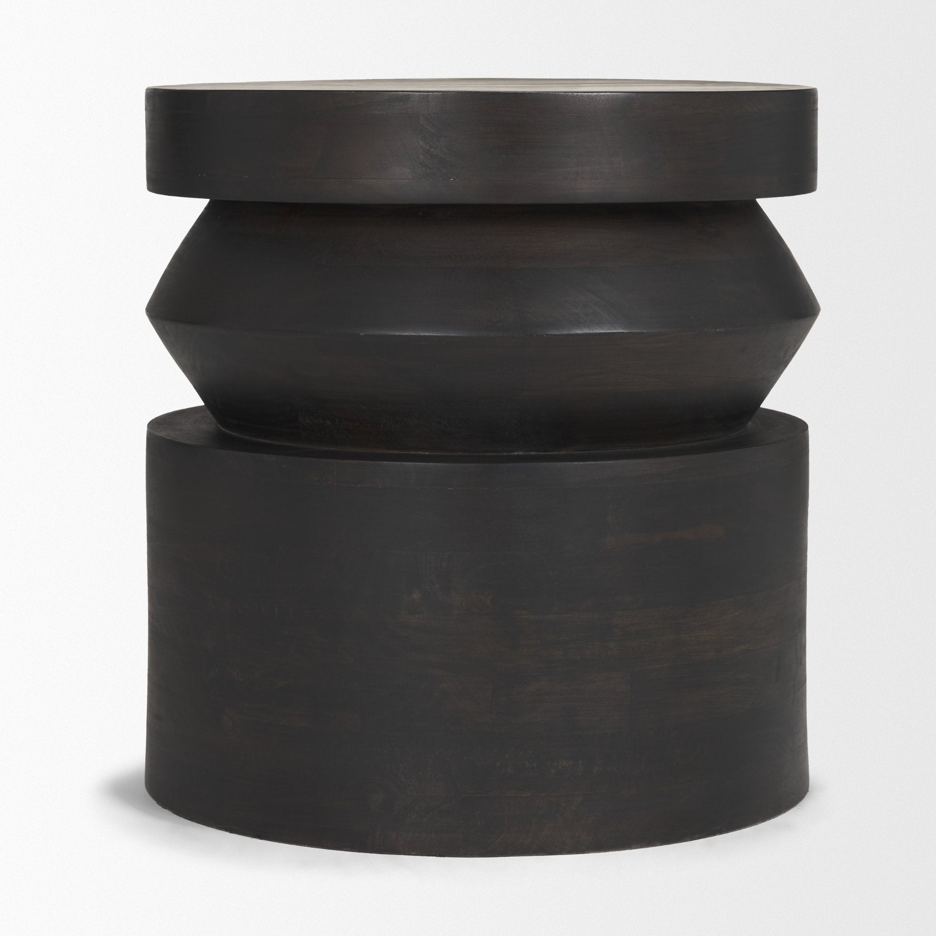 Rashama Dark Brown Wood Stacked Geometric Round Accent Table - Central Designs
