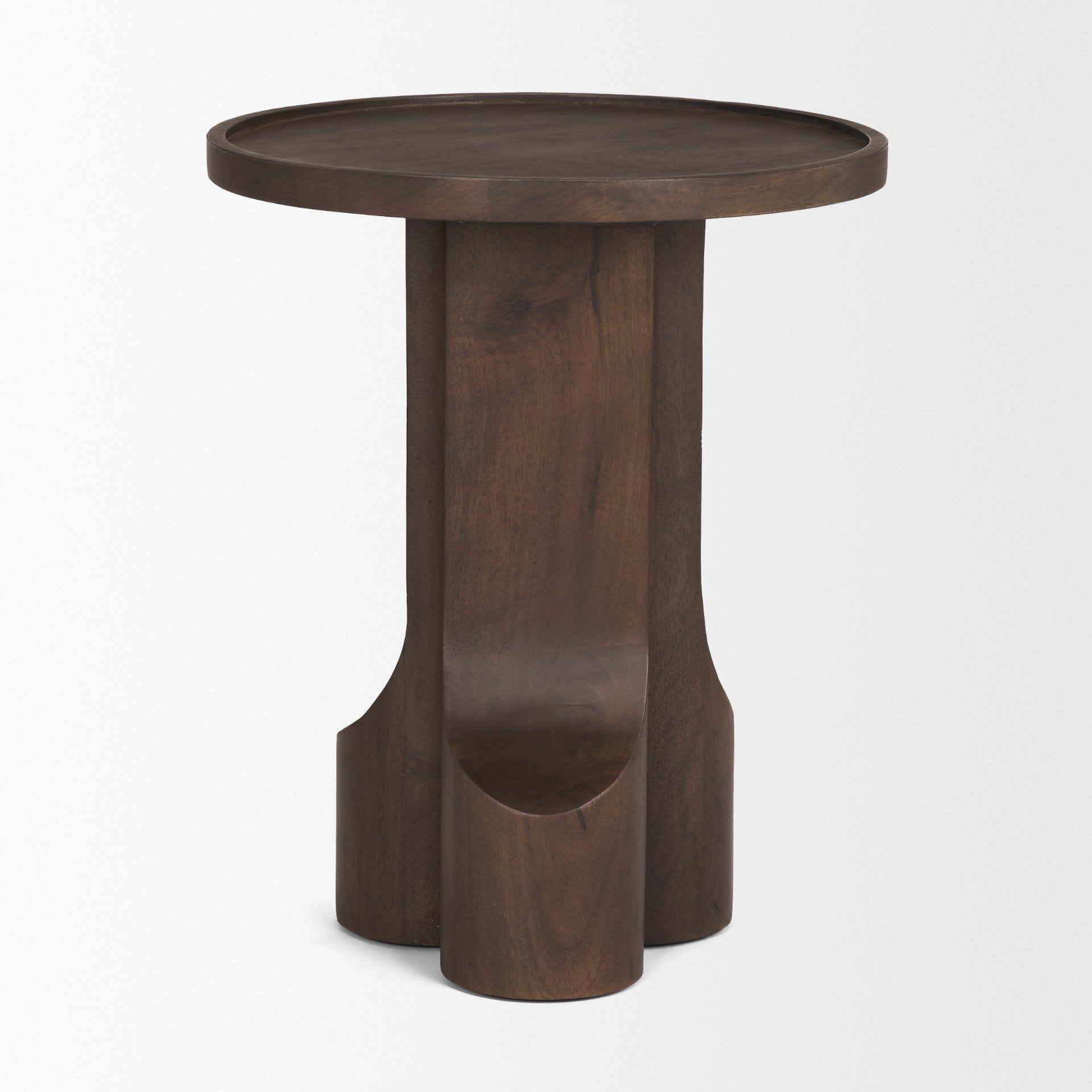 Cayson Dark Brown Sculptural Round Accent Table - Central Designs