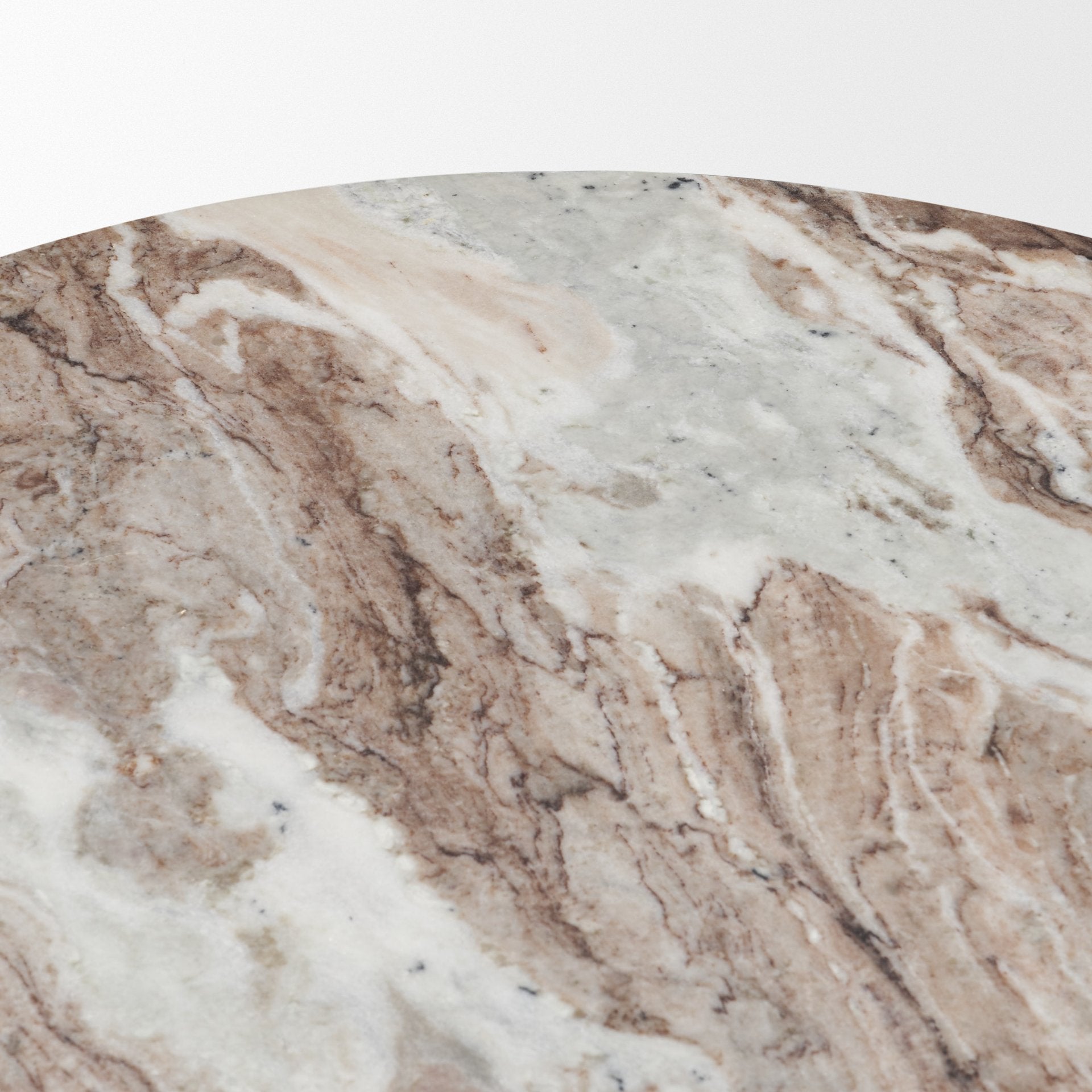 Marbrello Pink Marble Top Espresso Brown Fluted Wood Round Side Table - Central Designs