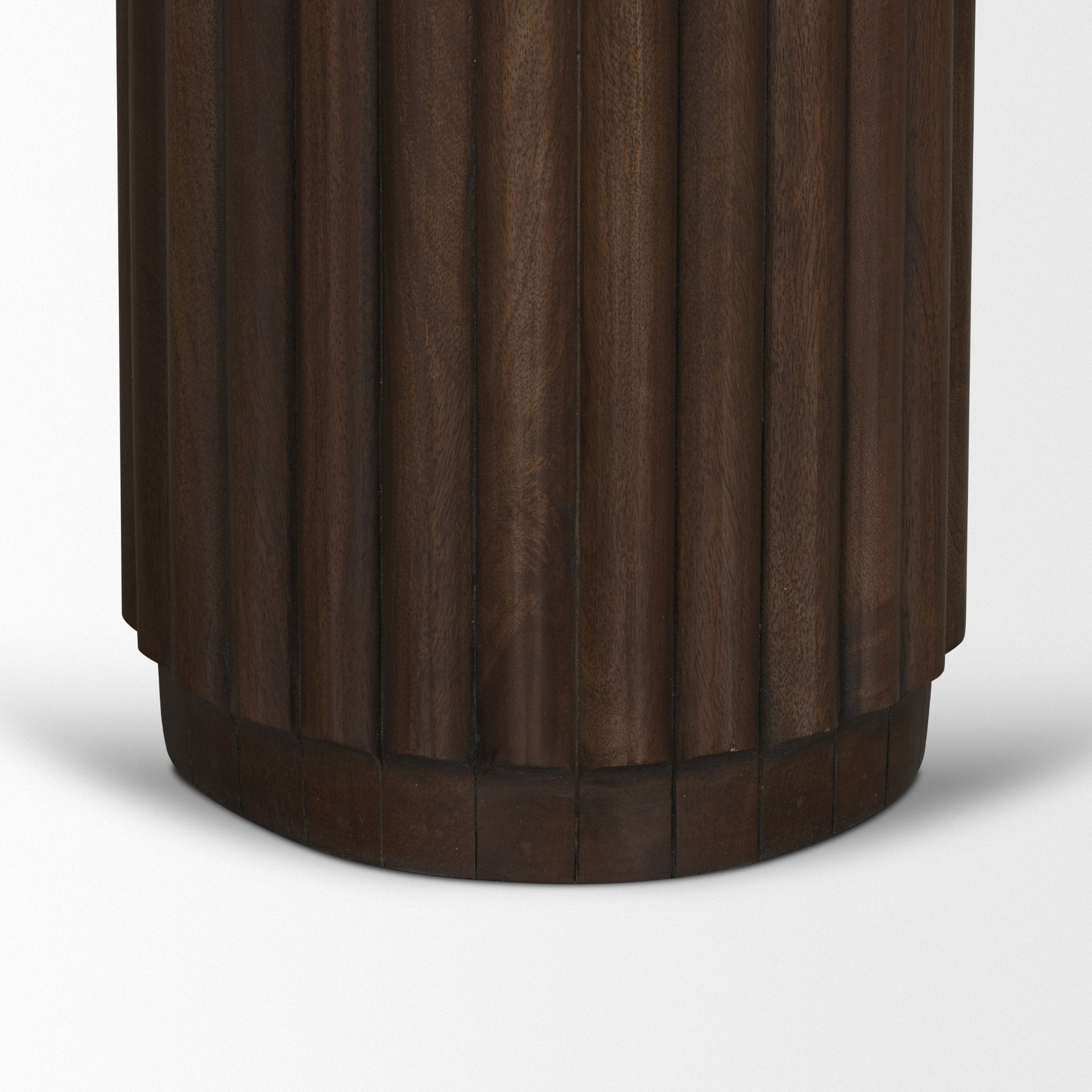 Marbrello Pink Marble Top Espresso Brown Fluted Wood Round Side Table - Central Designs
