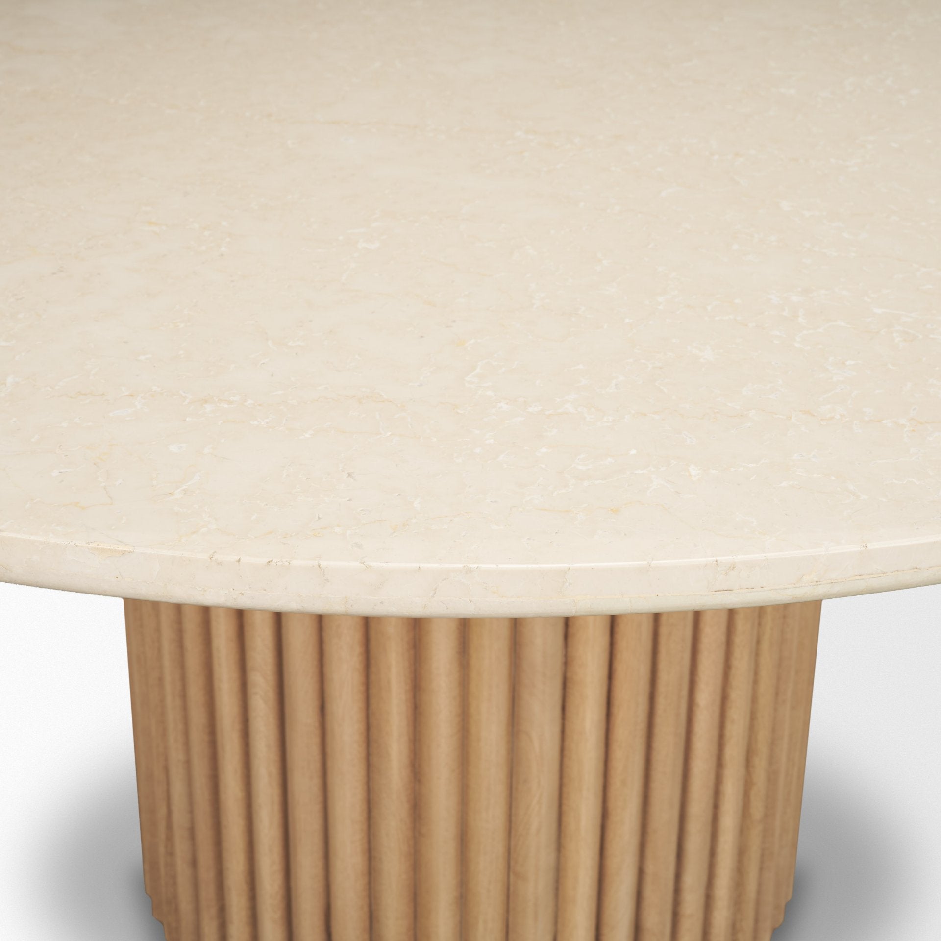 Marbrello 60" Botticino Marble Top Light Brown Fluted Wood Round Dining Table - Central Designs