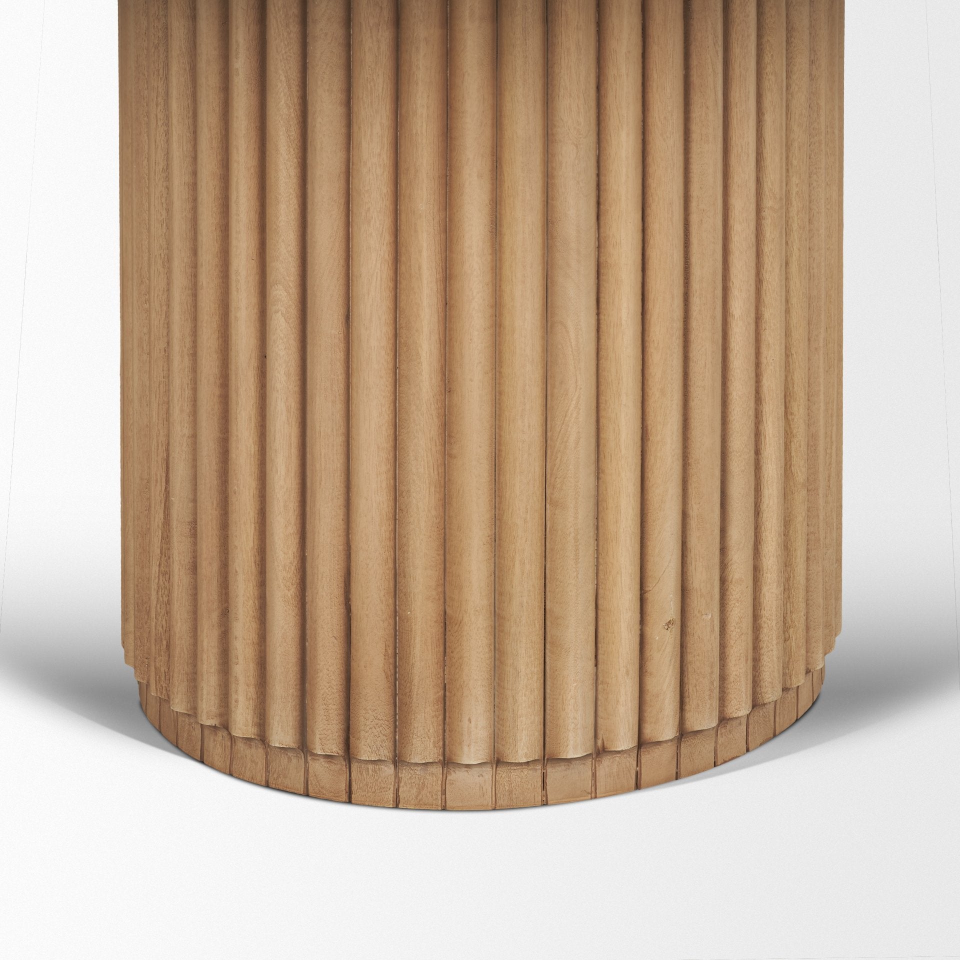 Marbrello 60" Botticino Marble Top Light Brown Fluted Wood Round Dining Table - Central Designs