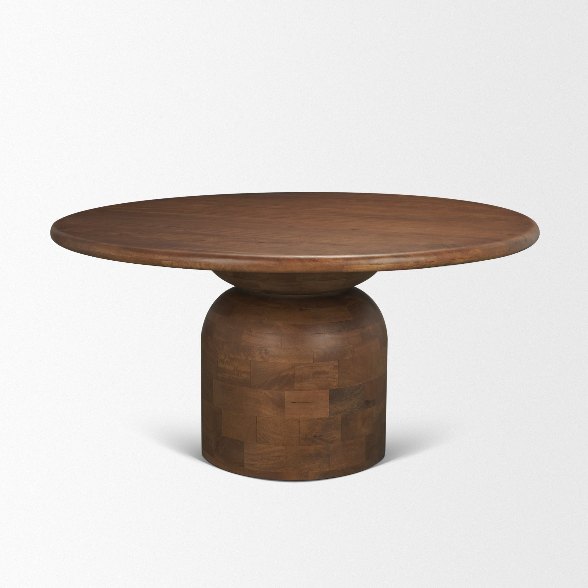 Atlas 60" Warm Mid - Brown Wood Stacked Pedestal Base Round Dining Table - Central Designs