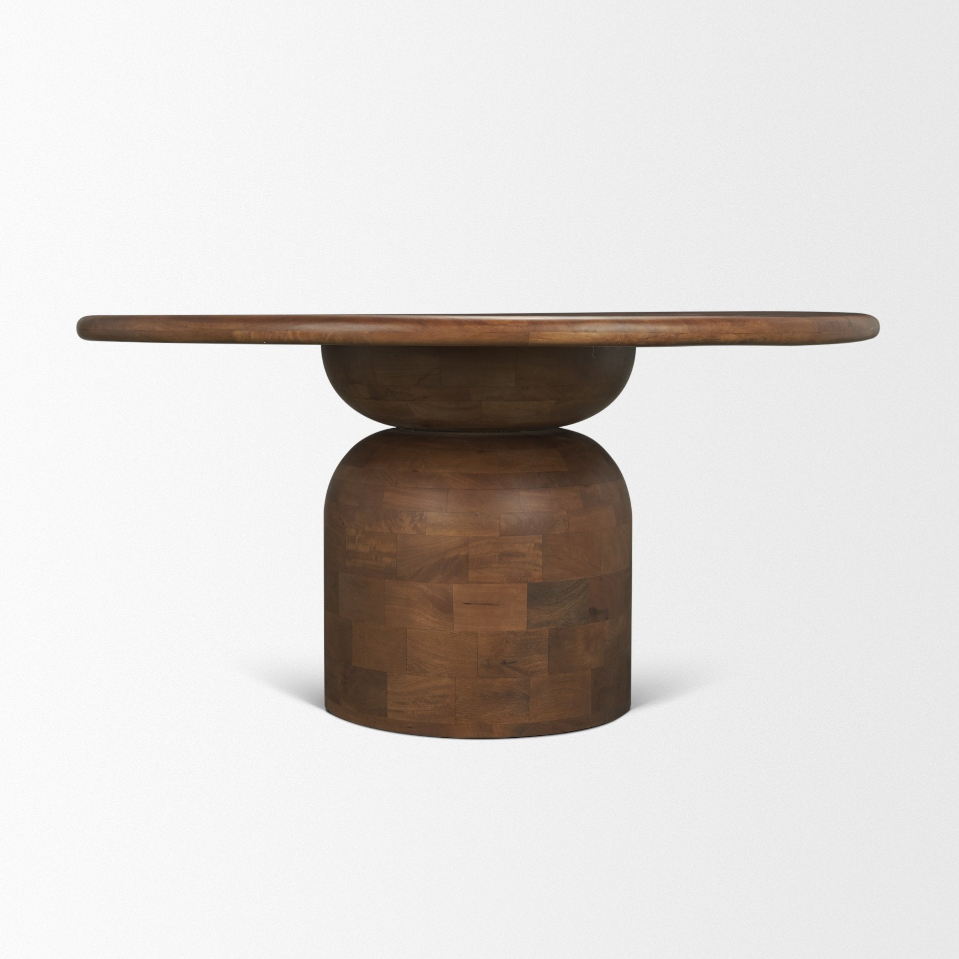 Atlas 60" Warm Mid - Brown Wood Stacked Pedestal Base Round Dining Table - Central Designs