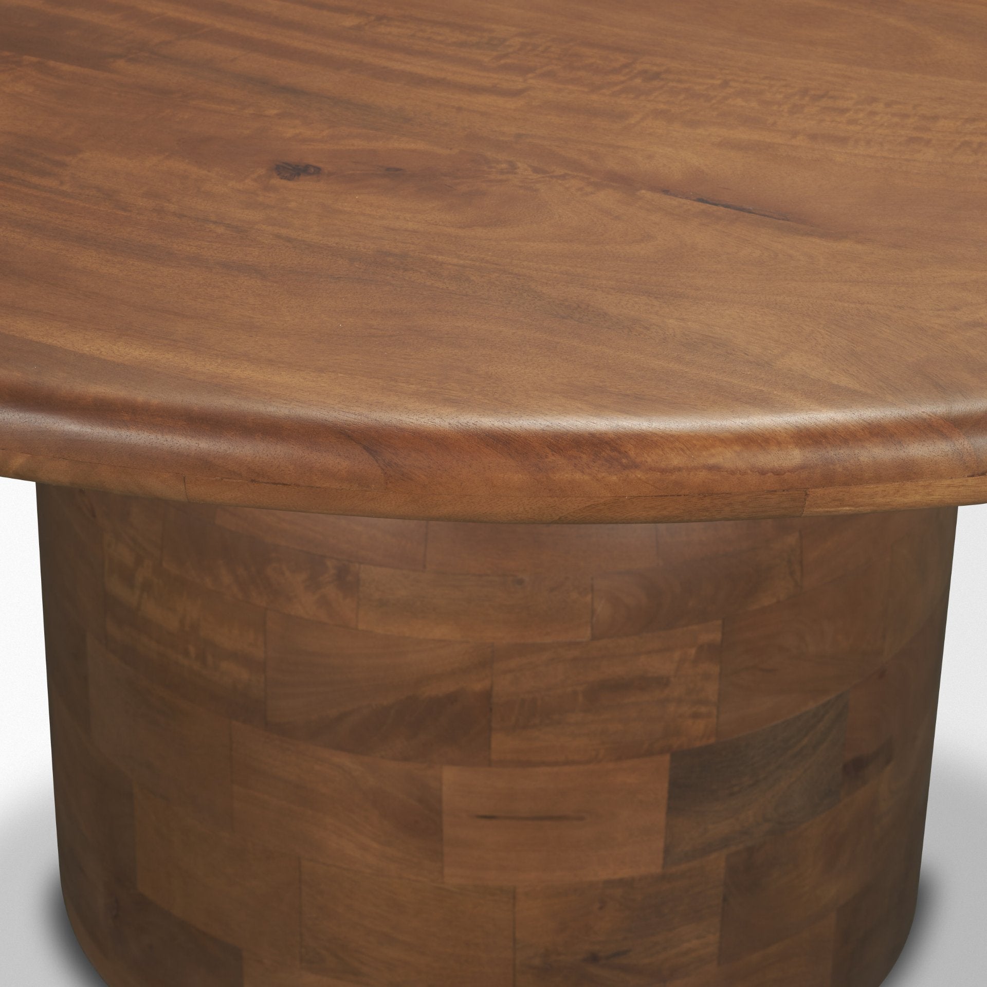 Atlas 60" Warm Mid - Brown Wood Stacked Pedestal Base Round Dining Table - Central Designs