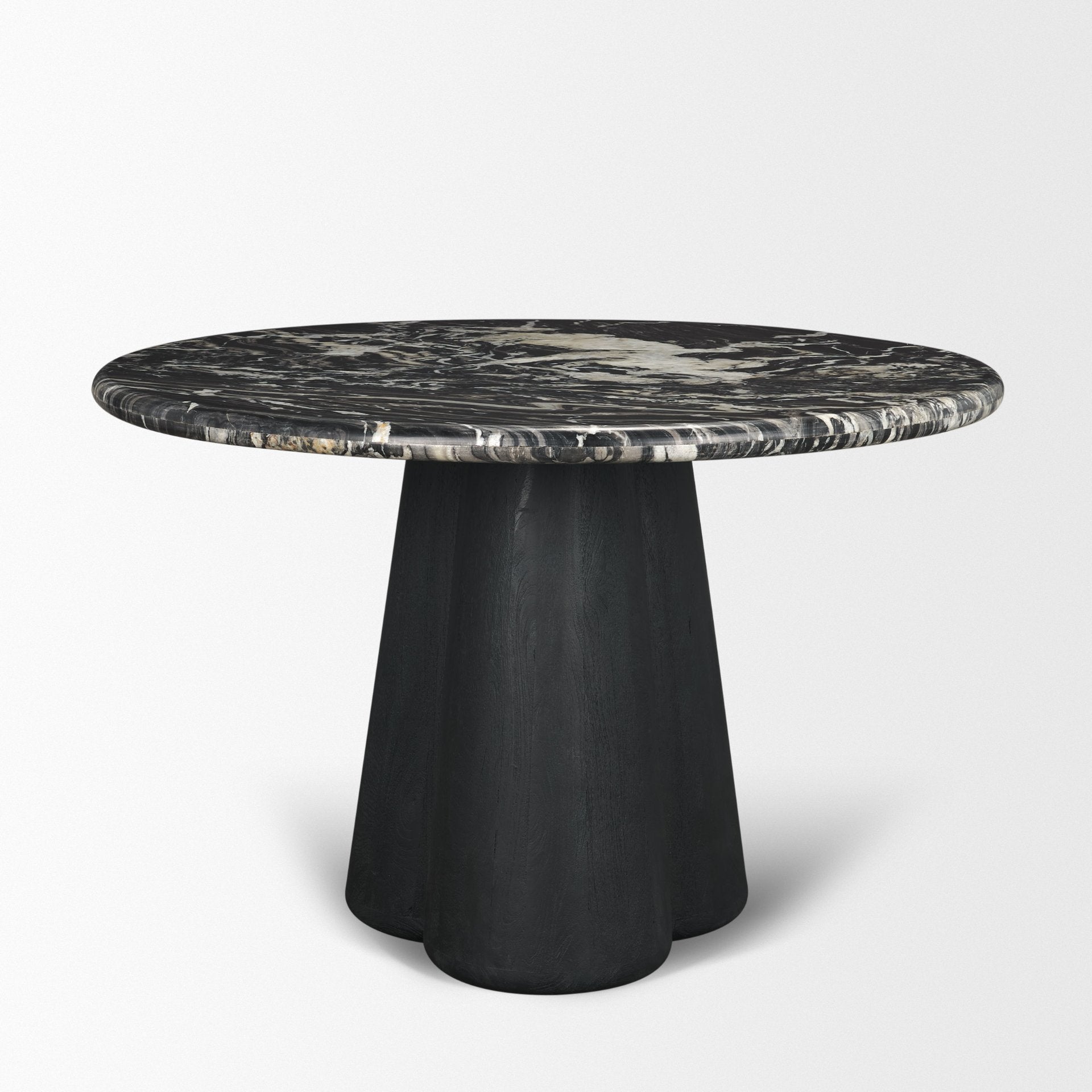 Marilyn Black Forest Marble Black Wood Pedestal Round Dining Table - Central Designs