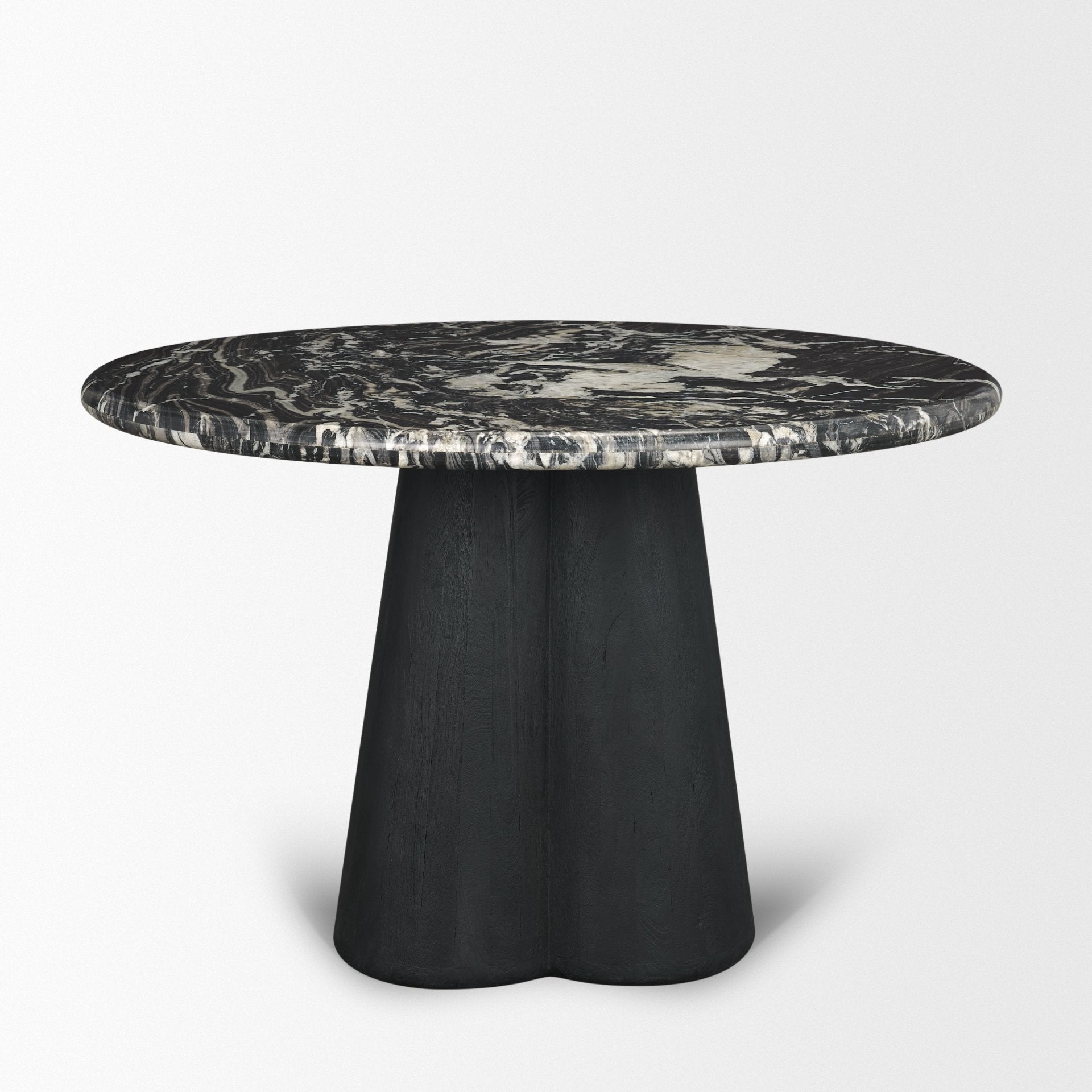 Marilyn Black Forest Marble Black Wood Pedestal Round Dining Table - Central Designs