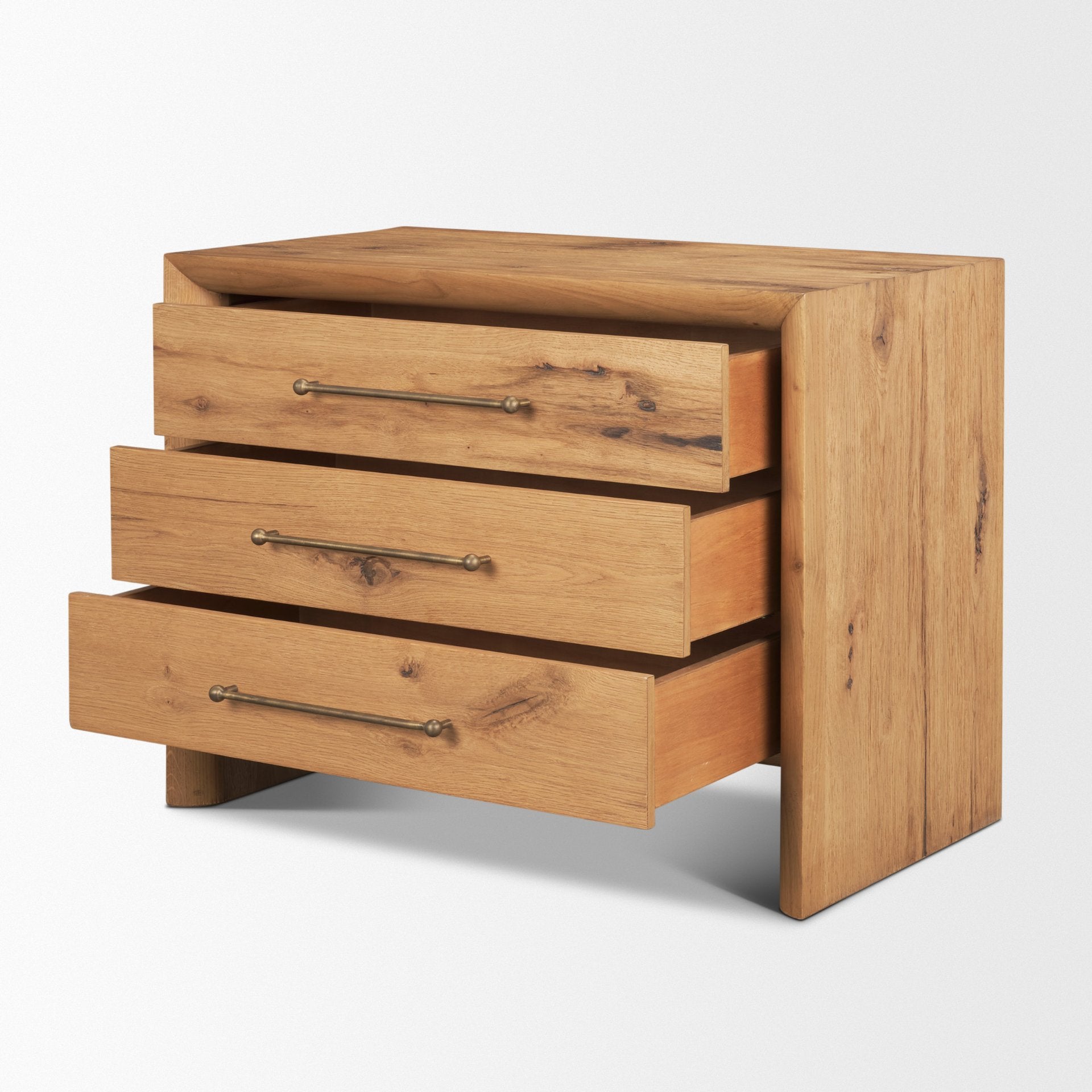 Belford 3 - Drawer Light Brown Oak Wood Closed Nightstand - Central Designs
