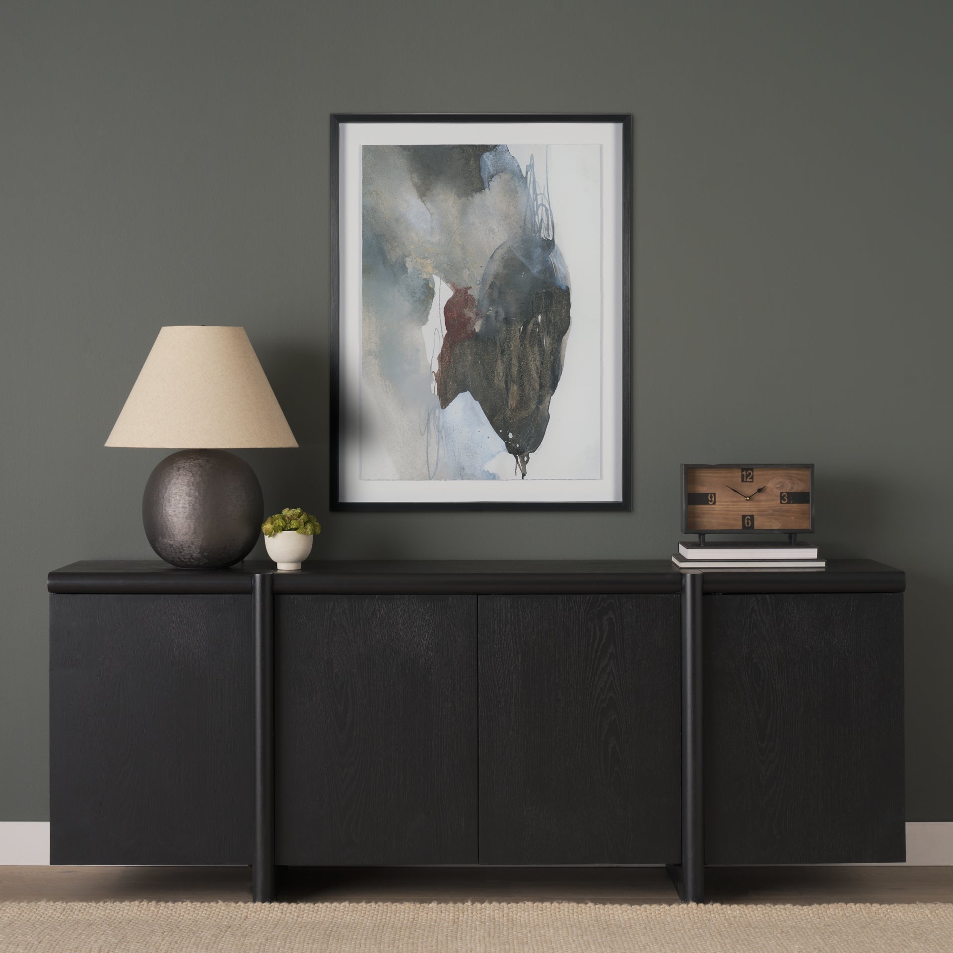 Rowan Black Oak Wood Closed 4 Door Sideboard - Central Designs