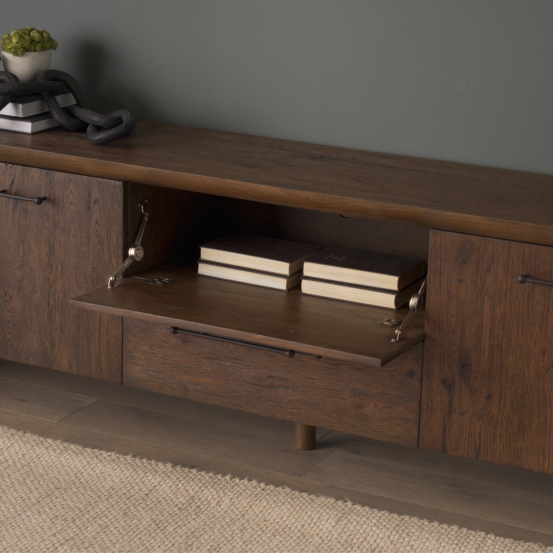 Belford 94" Dark Brown Oak Wood Media Console - Central Designs