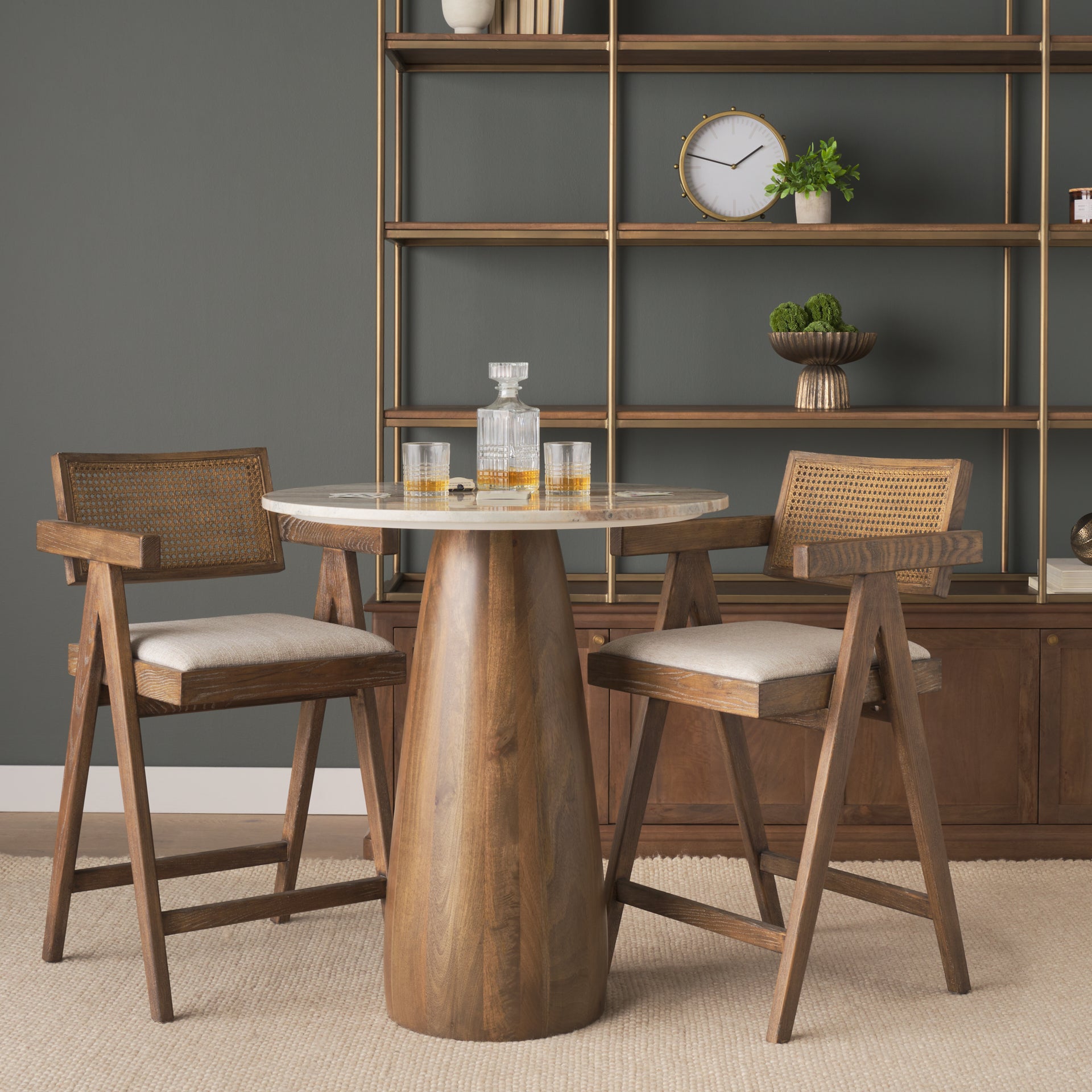 Allyson 32" Round Medium Brown Wood w/ Pink Marble Top Bistro Table - Central Designs