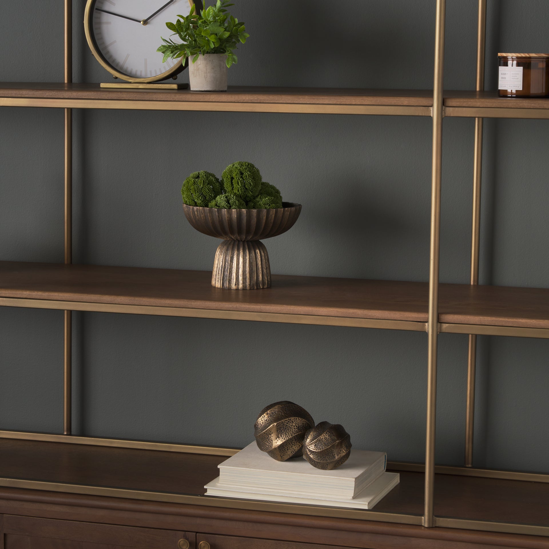 Ciaran Fluted Textured Antiqued Gold Metal Decorative Bowl - Central Designs