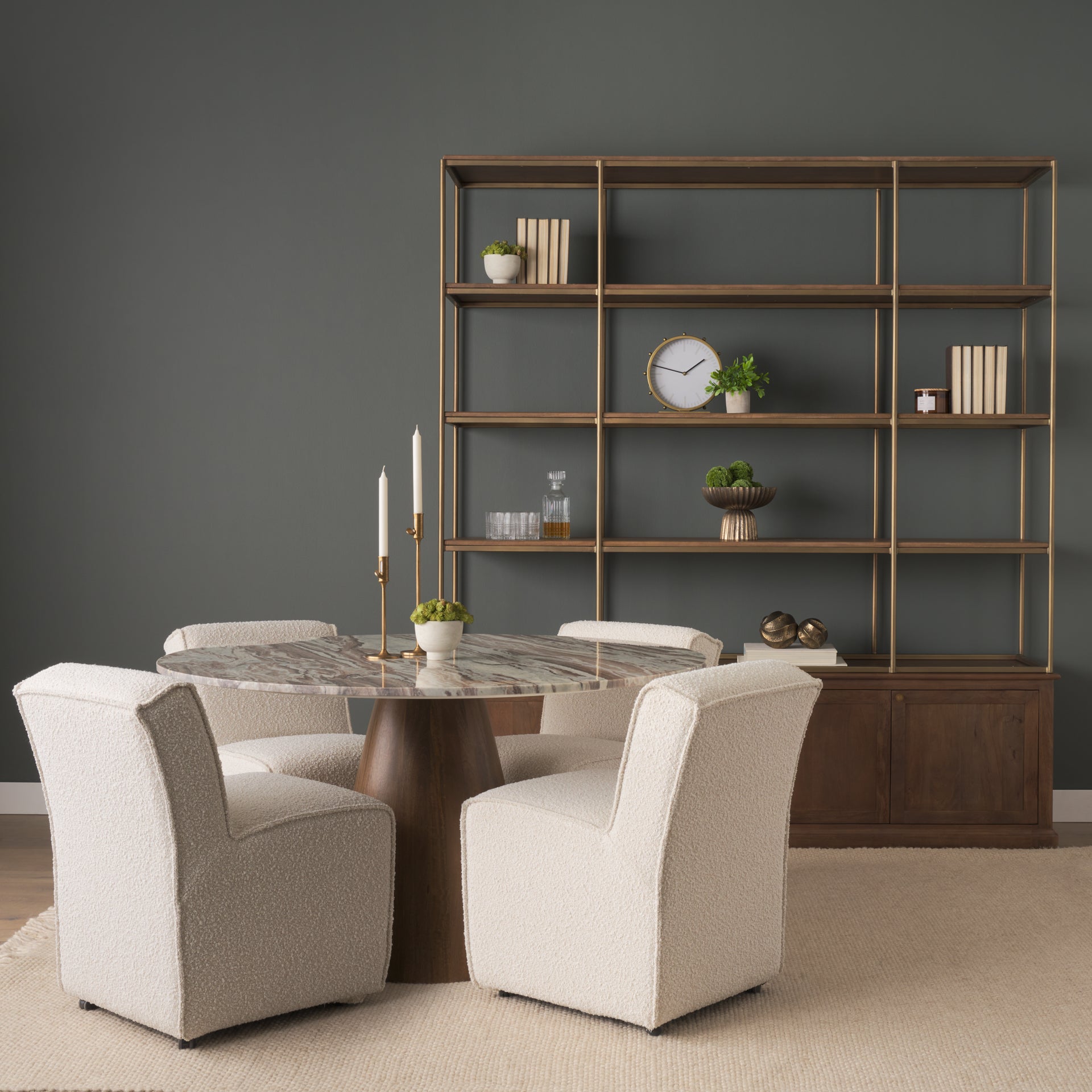 Braxton Dark Brown Wood w/ Antique Brass Metal Three Shelf Shelving Unit - Central Designs