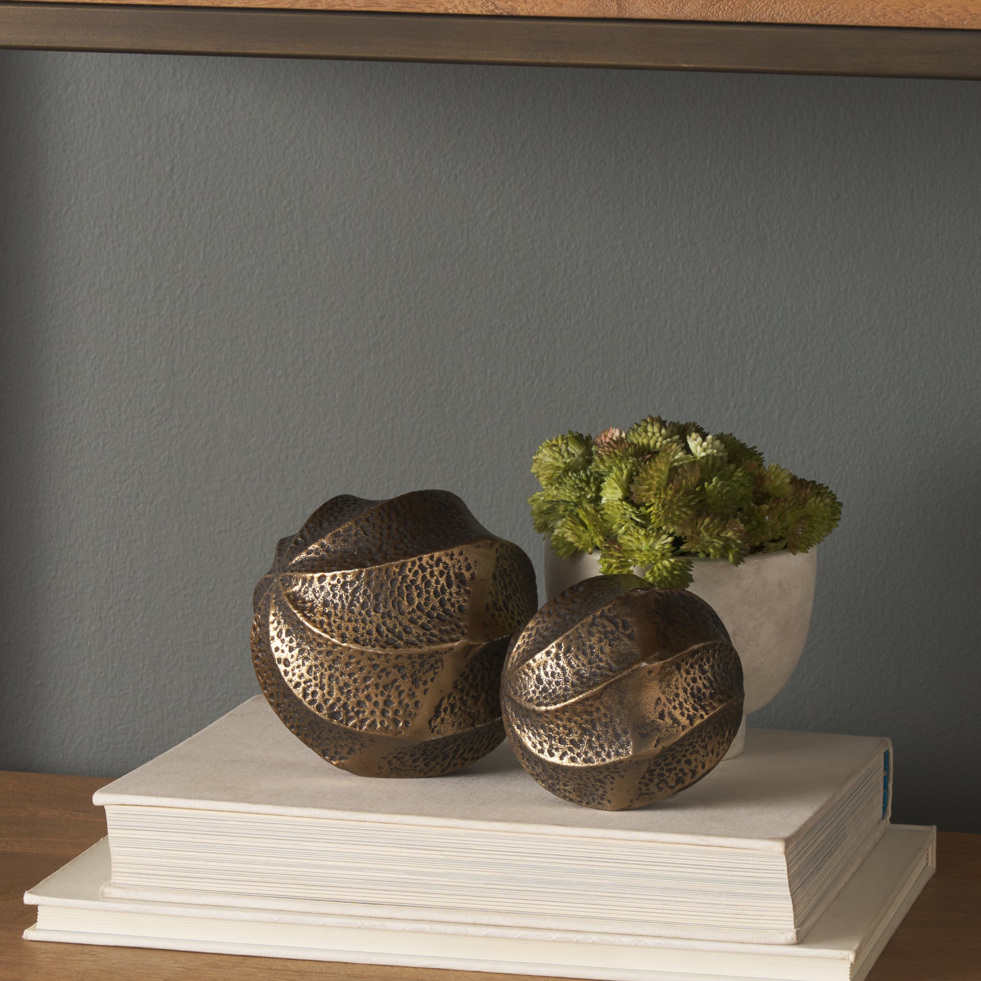 Imani Small Sculptural Textured Antiqued Gold Metal Decorative Orb Object - Central Designs