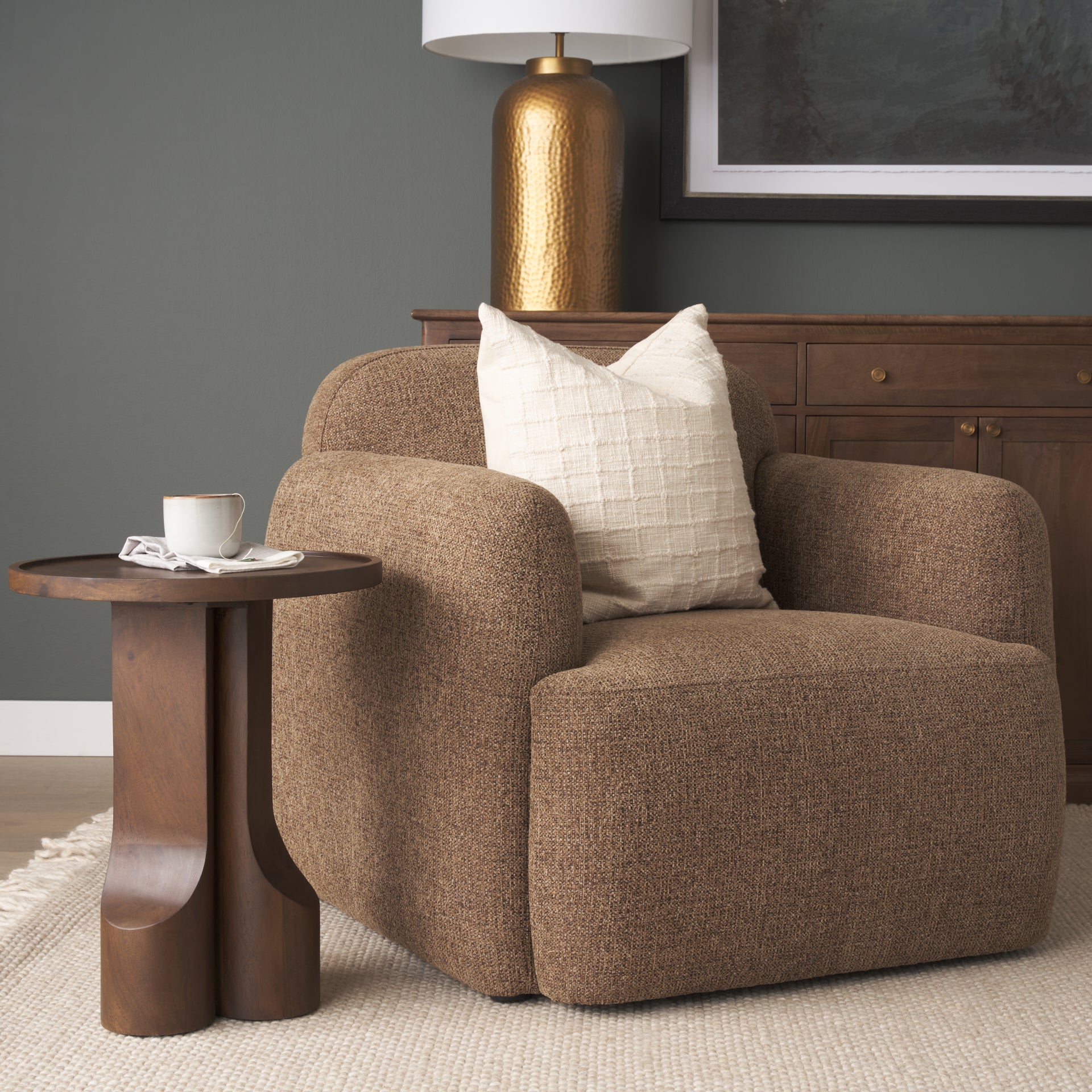 Cayson Dark Brown Sculptural Round Accent Table - Central Designs