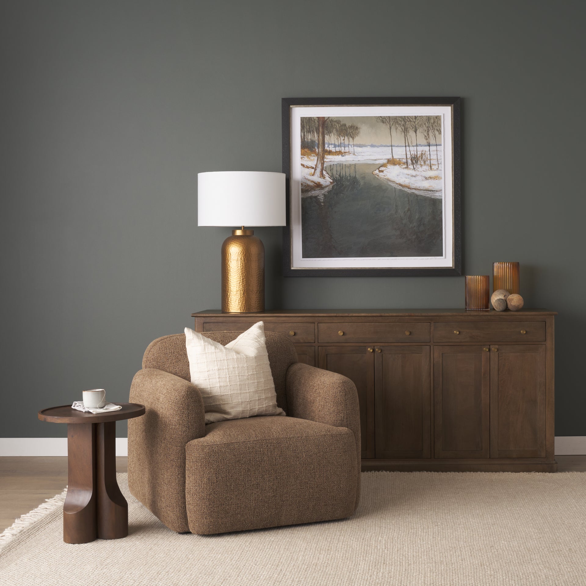Cayson Dark Brown Sculptural Round Accent Table - Central Designs