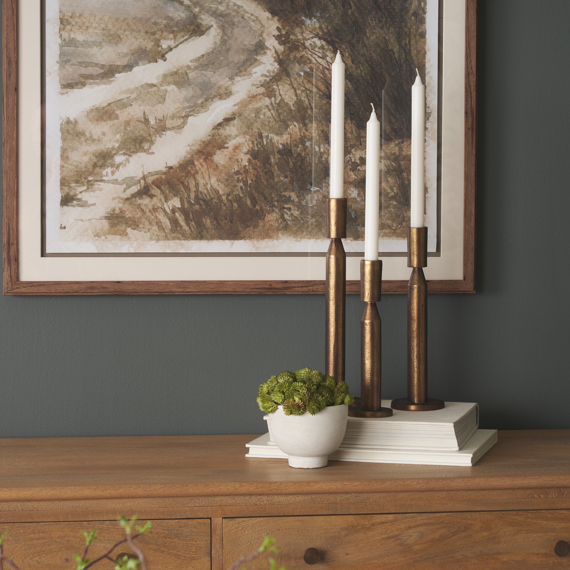 Declan Antiqued Brass Cast Metal Taper Candle Holder - Central Designs