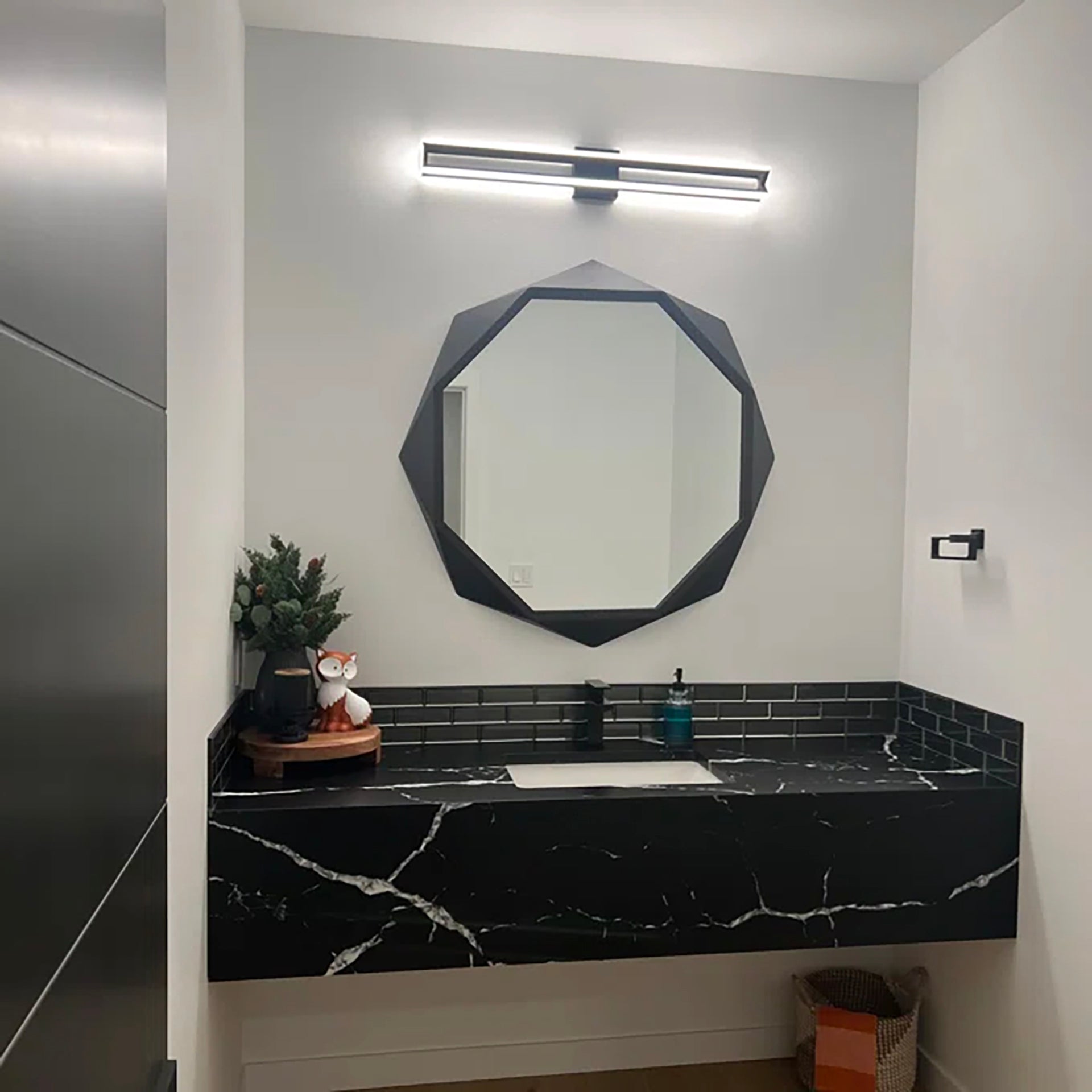 Aramis II 41L x 41H Octagon Black Wood Frame Wall Mirror - Central Designs