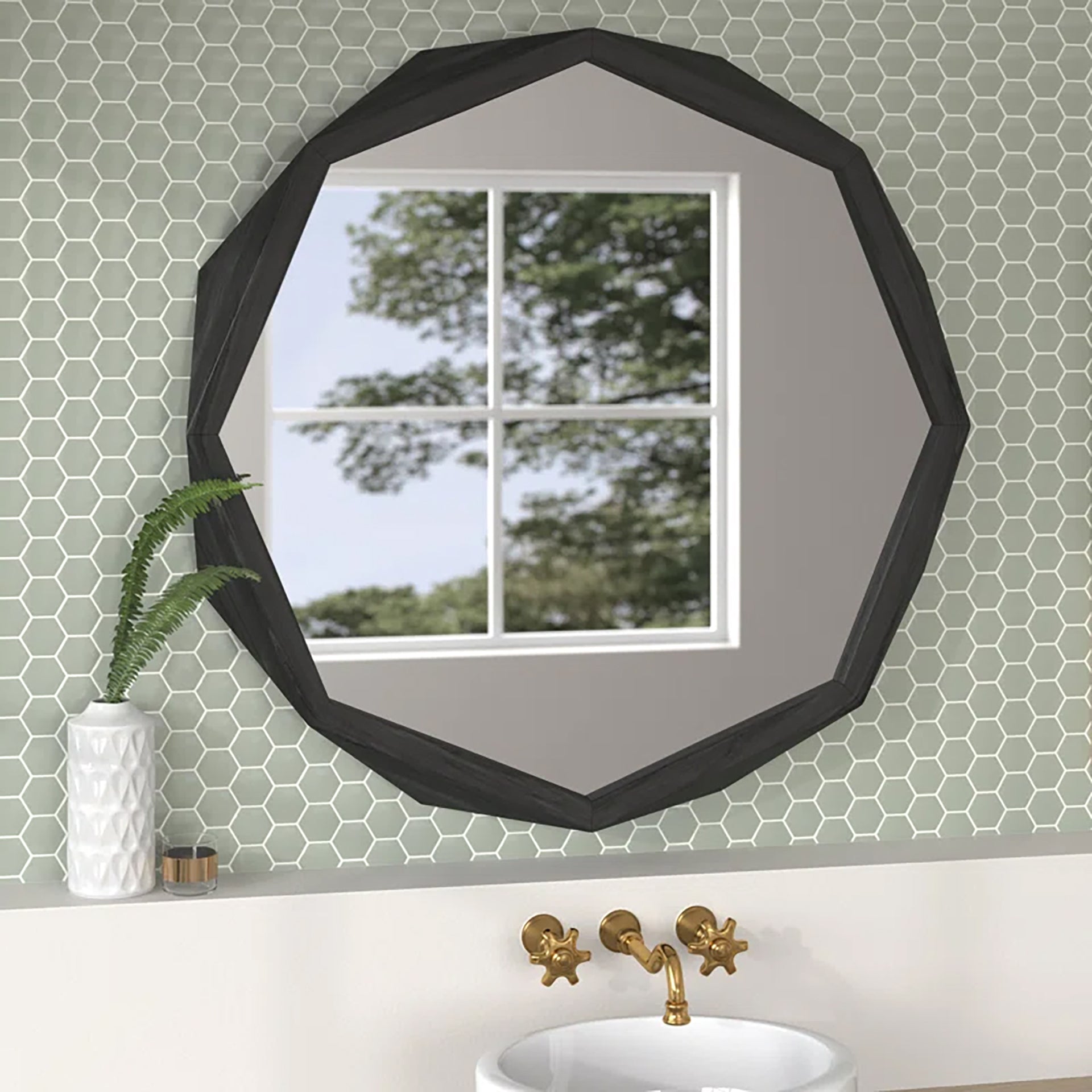 Aramis II 41L x 41H Octagon Black Wood Frame Wall Mirror - Central Designs