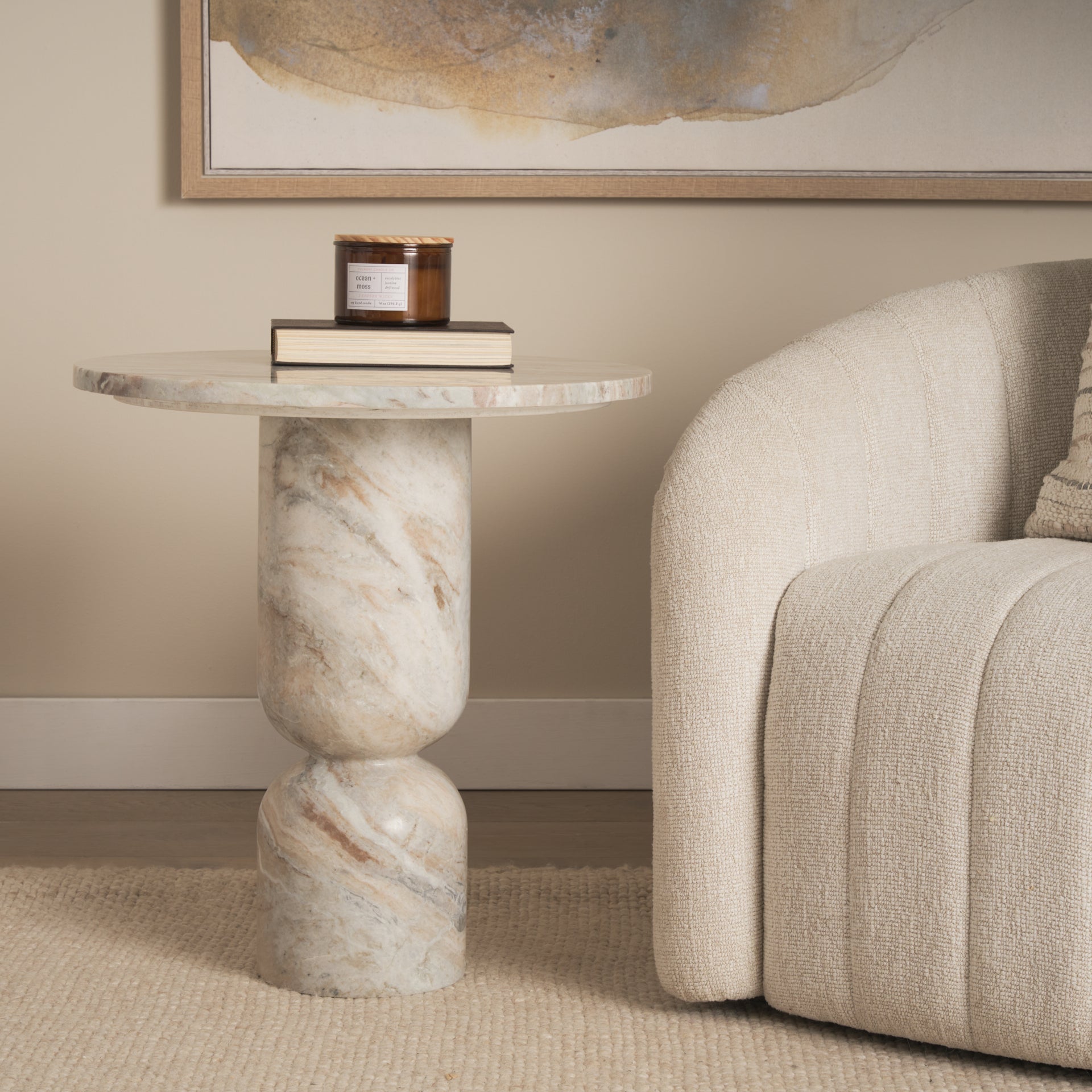 Nylah Solid Pink Marble Round Accent Table - Central Designs