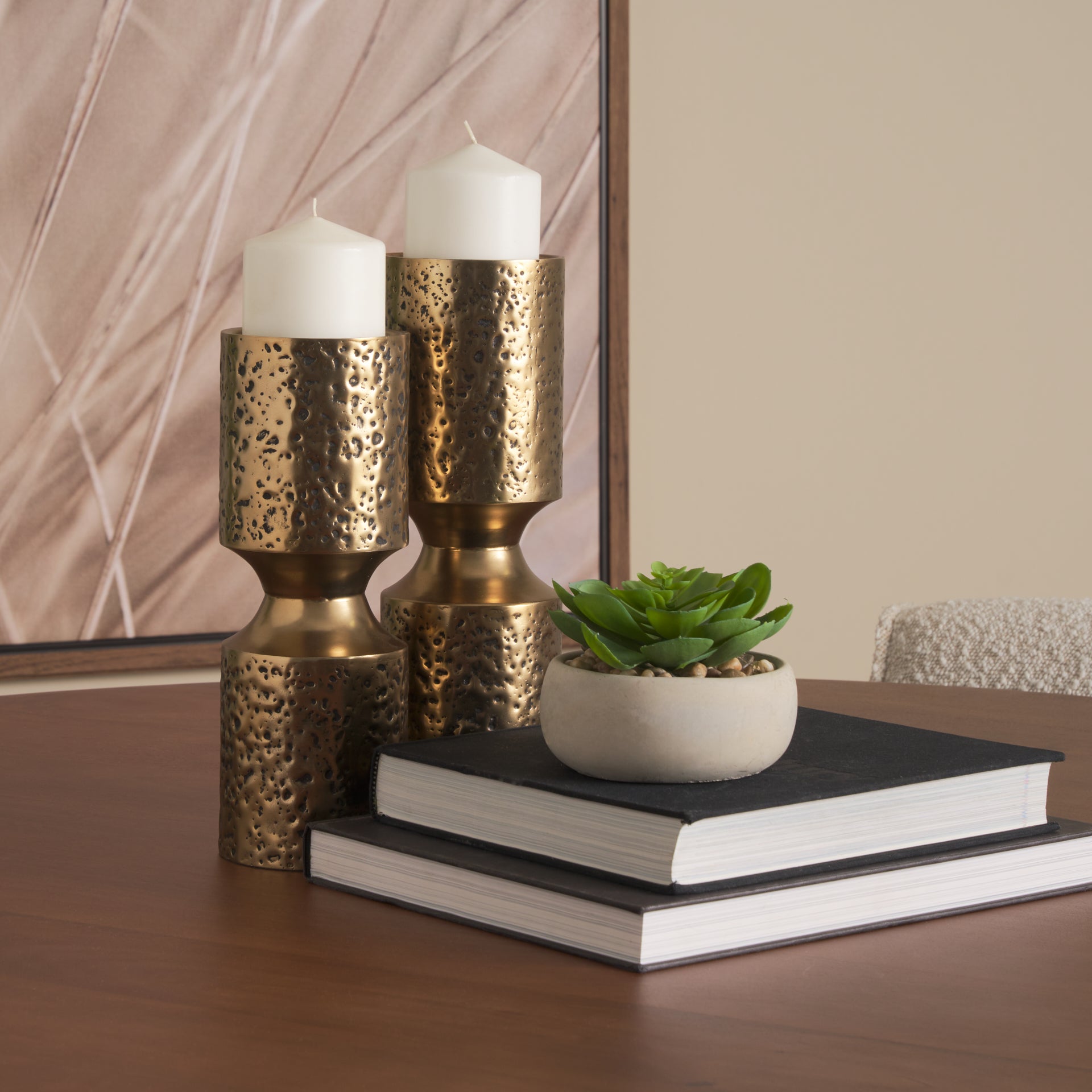 Akira Small Hammered Gold Metal Pillar Candle Holder - Central Designs