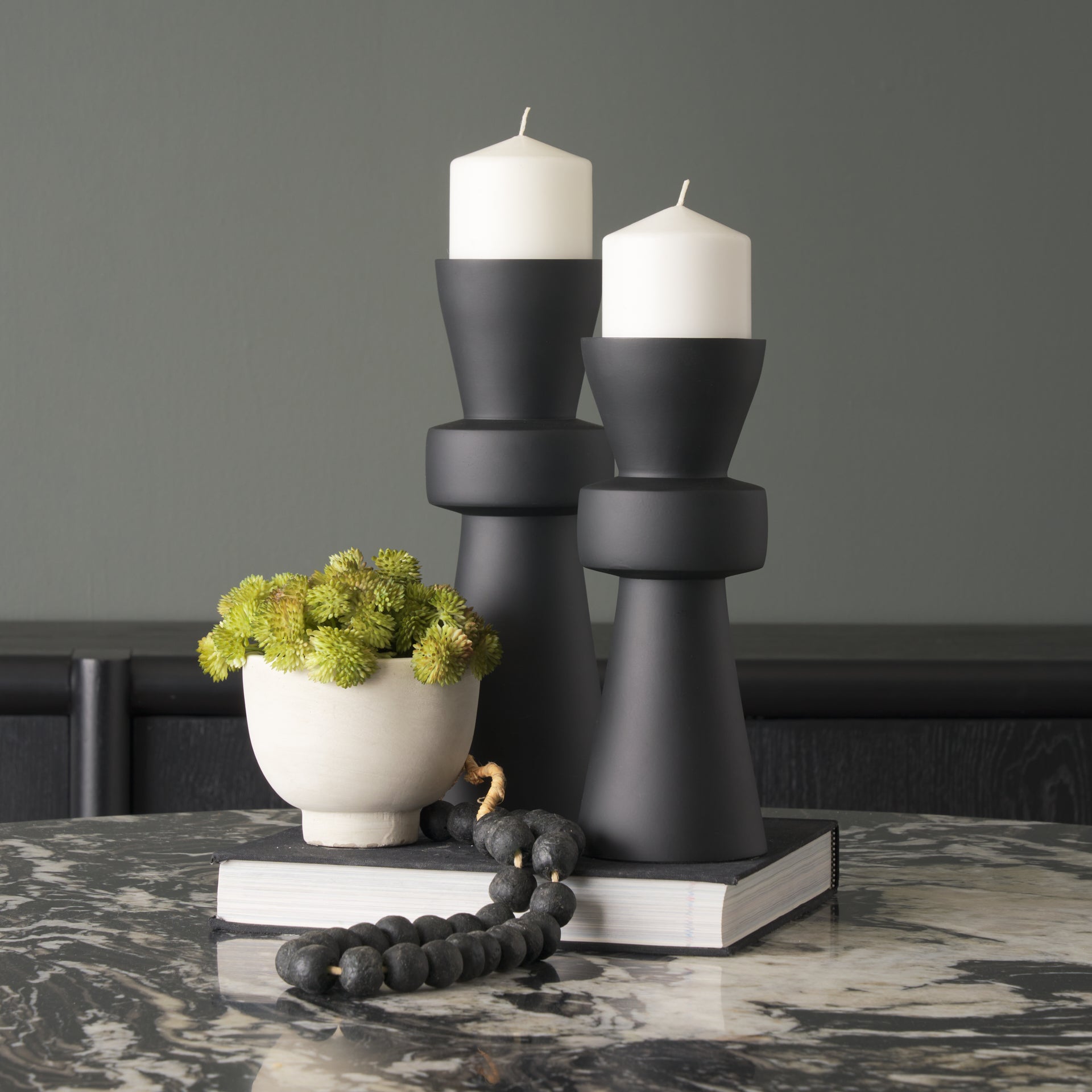 Odilia Small Smooth Matte Black Metal Geometric Pillar Candle Holder - Central Designs