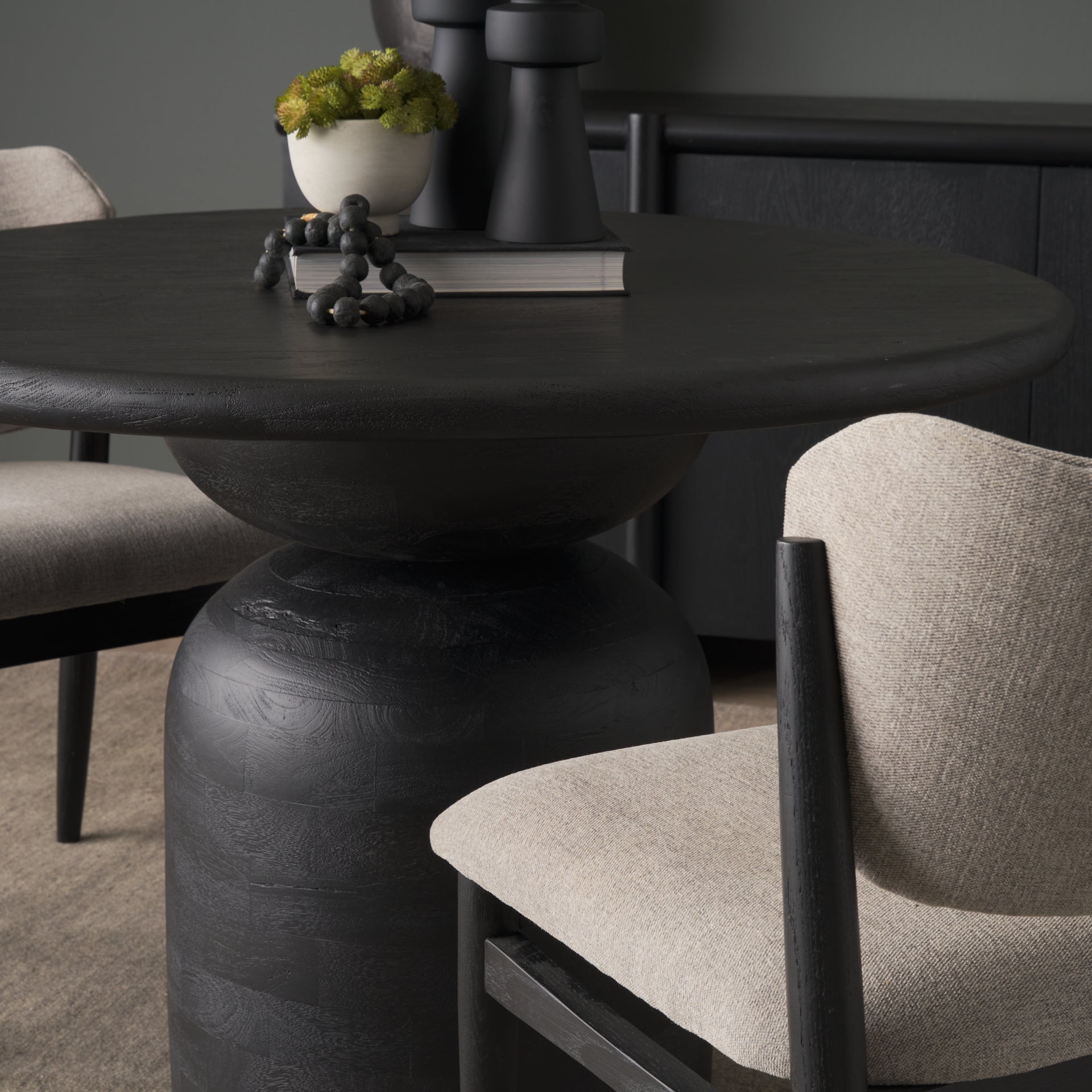 Atlas 42" Black Wood Stacked Pedestal Base Round Dining Table - Central Designs
