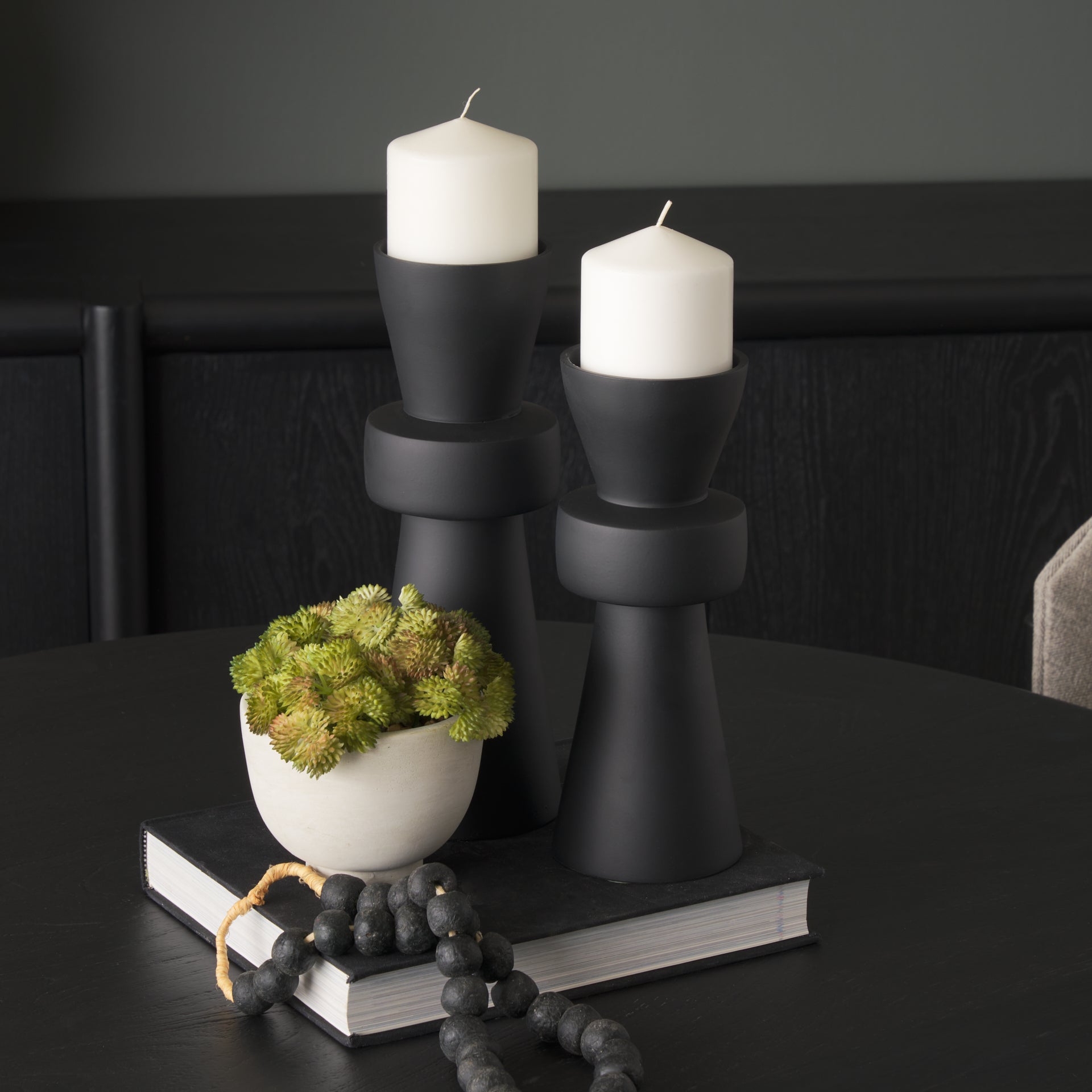 Odilia Large Smooth Matte Black Metal Geometric Pillar Candle Holder - Central Designs