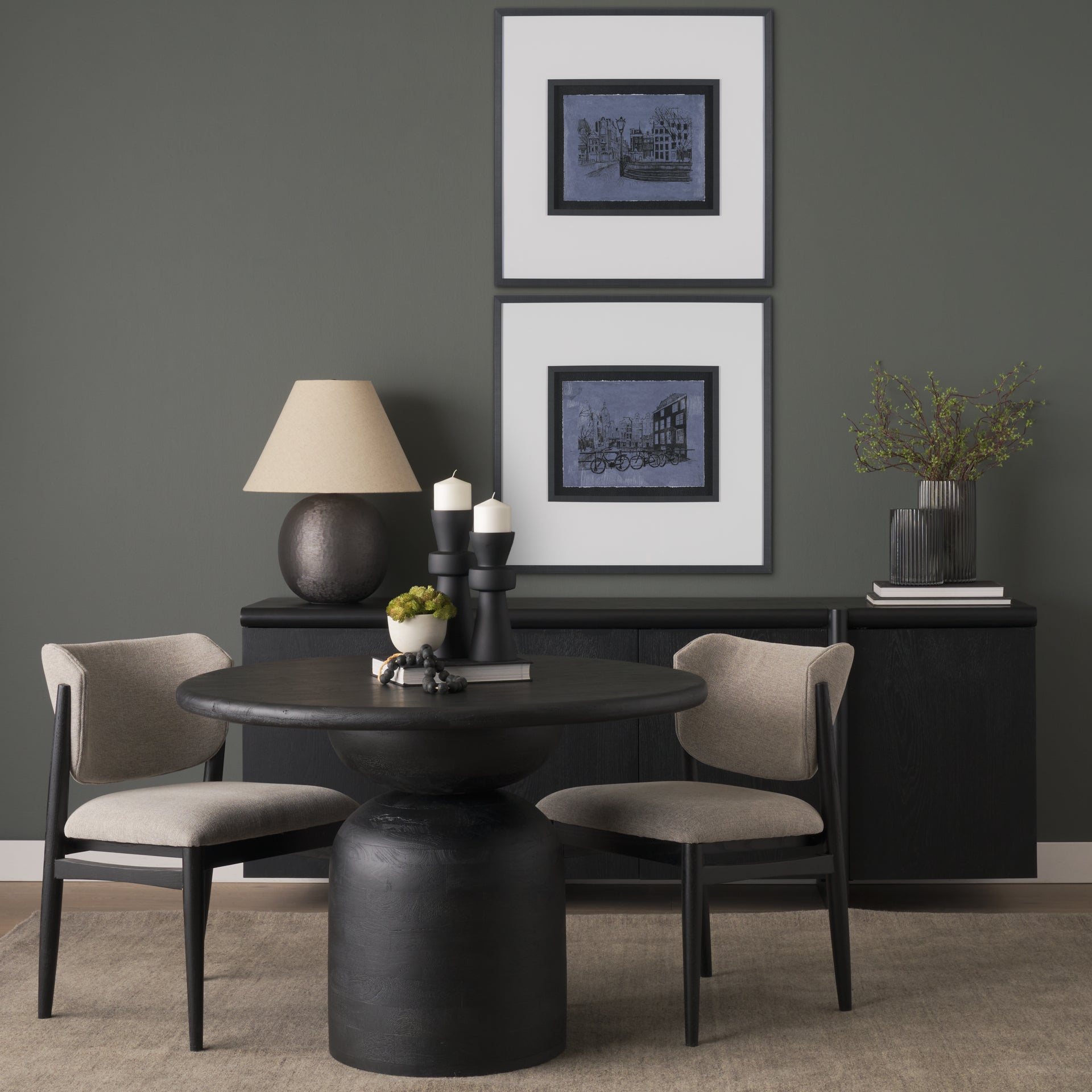Odilia Large Smooth Matte Black Metal Geometric Pillar Candle Holder - Central Designs