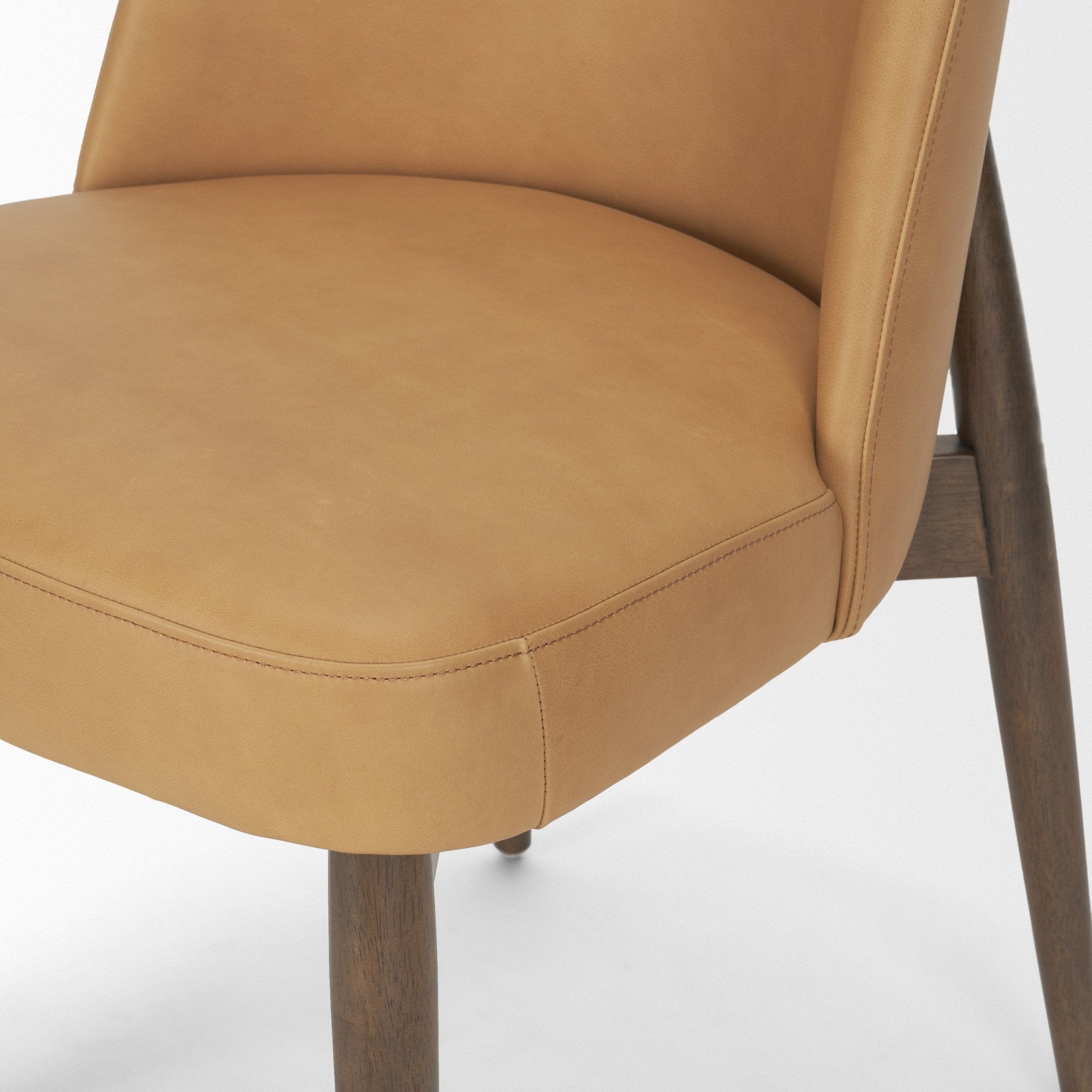 Abbie Slope Curved Back Tan Leather Dining Side Chair - Central Designs