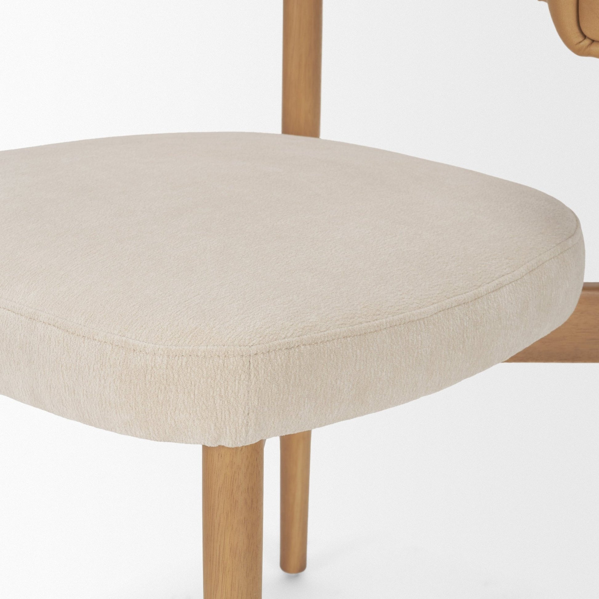 Motley Curved Open Back Cream Fabric and Tan Leather Dining Chair - Central Designs