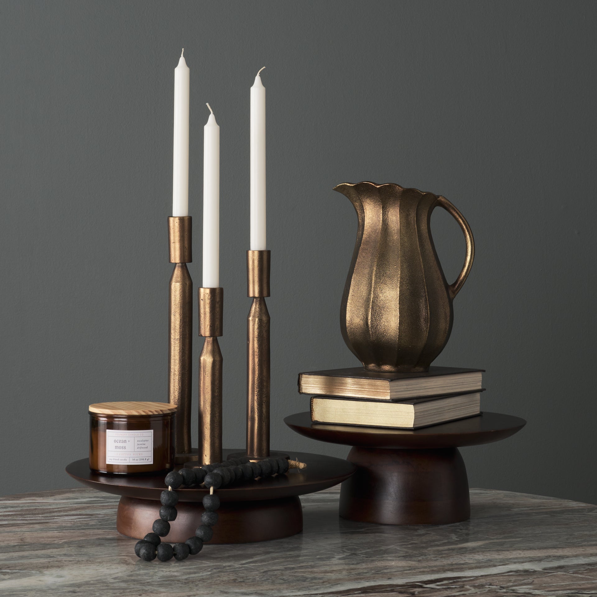 Declan Antiqued Brass Cast Metal Taper Candle Holder - Central Designs
