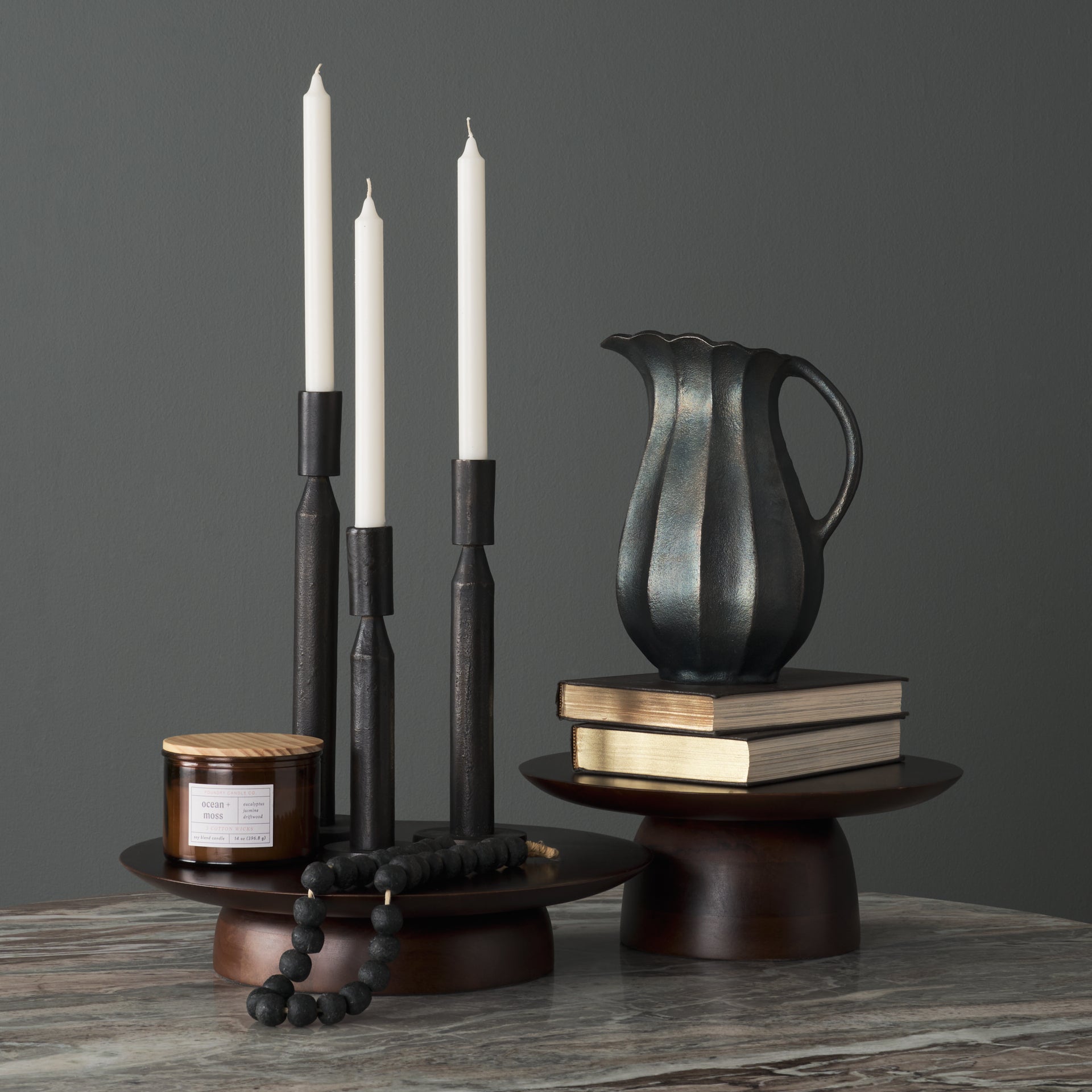 Declan Textured Matte Black Cast Metal Taper Candle Holder - Central Designs