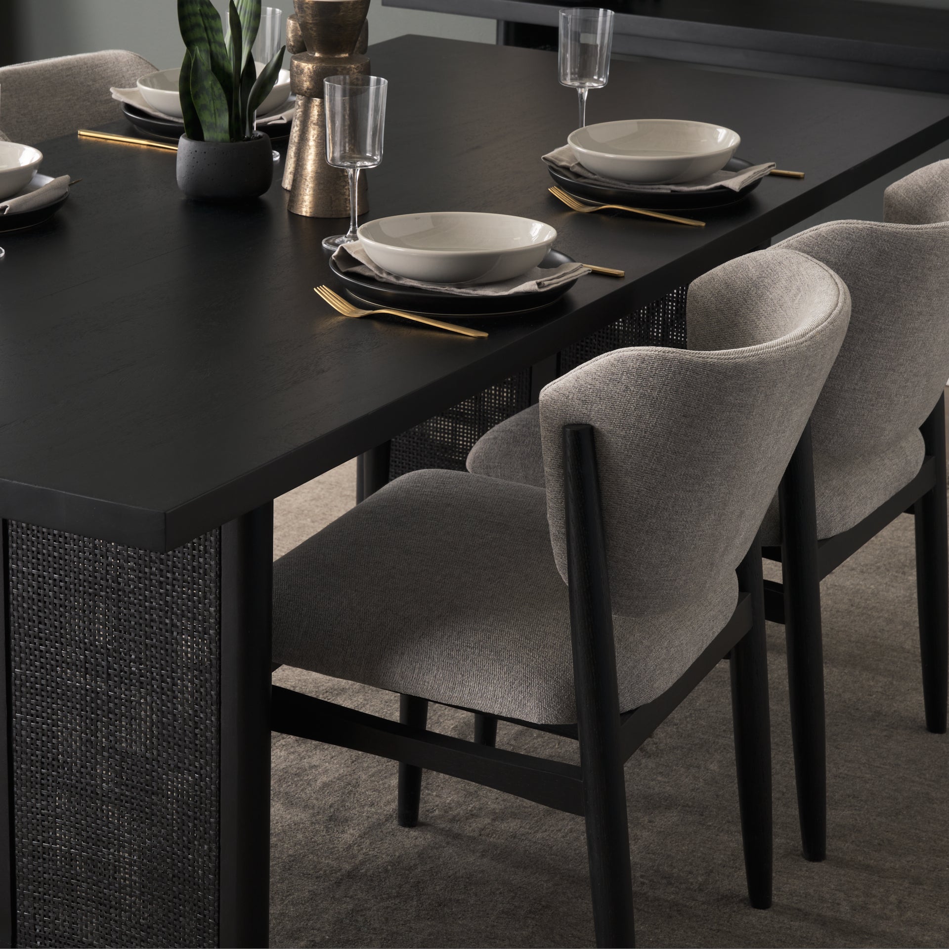 Grier 84" Black Wood w/ Black Cane Dining Table - Central Designs
