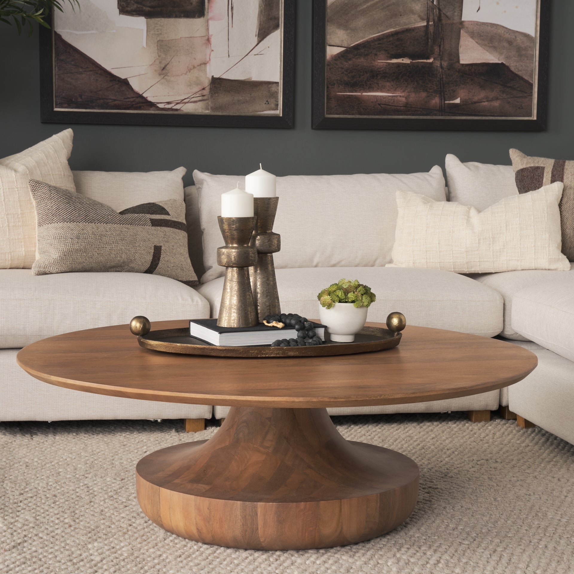 Arno Warm Mid - Brown Wood Sculptural Round Coffee Table - Central Designs