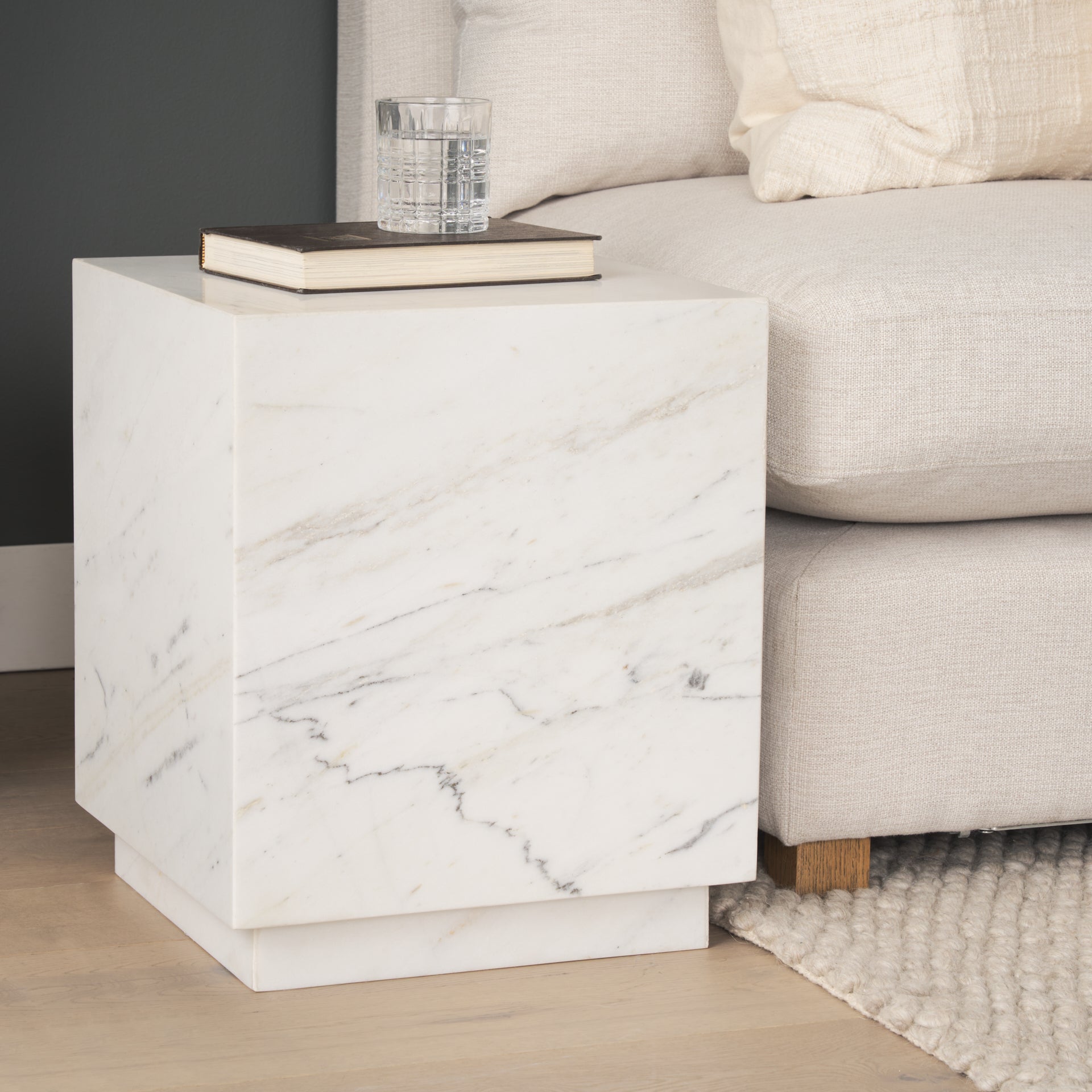 Matteo Solid White Marble Square Side Table - Central Designs