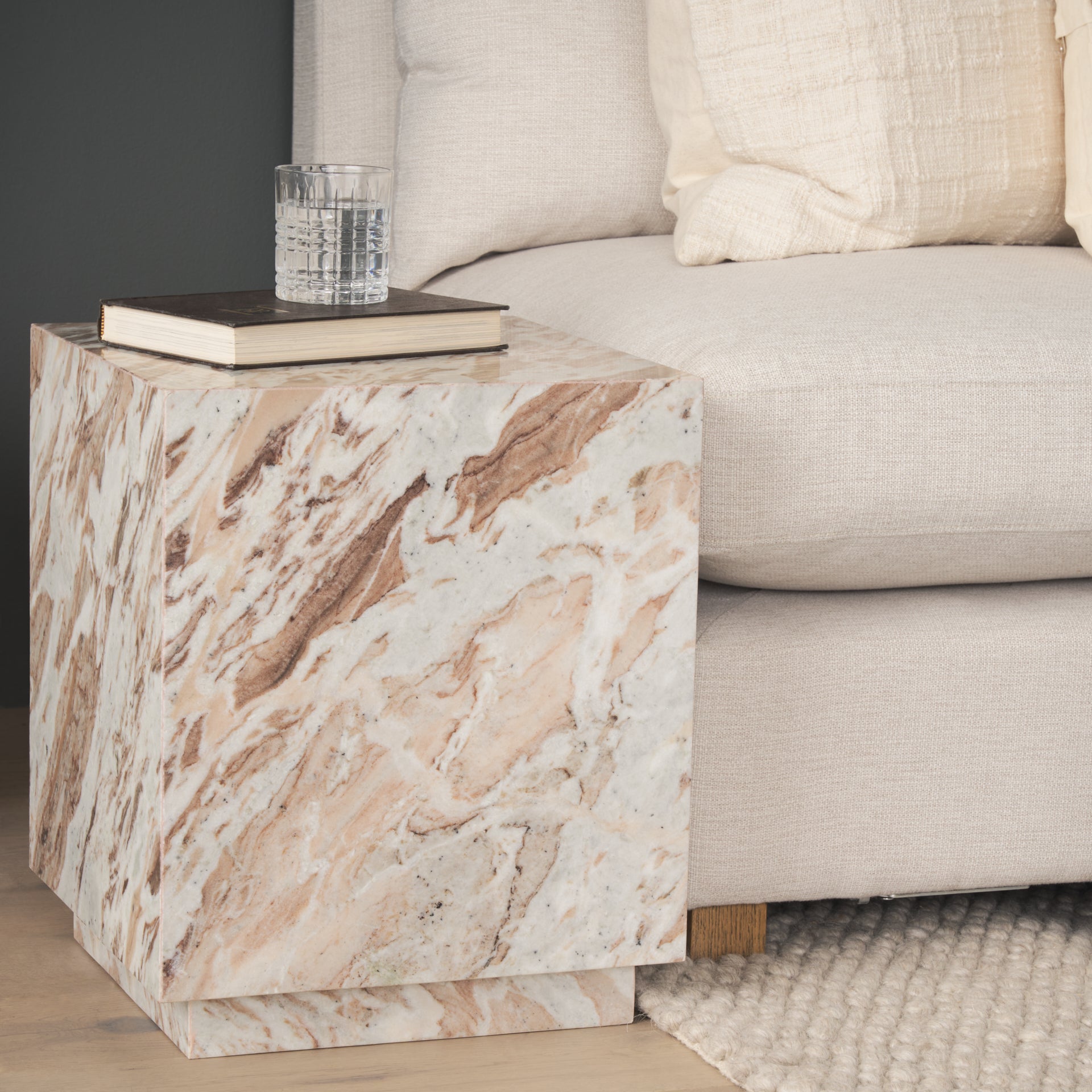 Matteo Solid Pink Marble Square Side Table - Central Designs