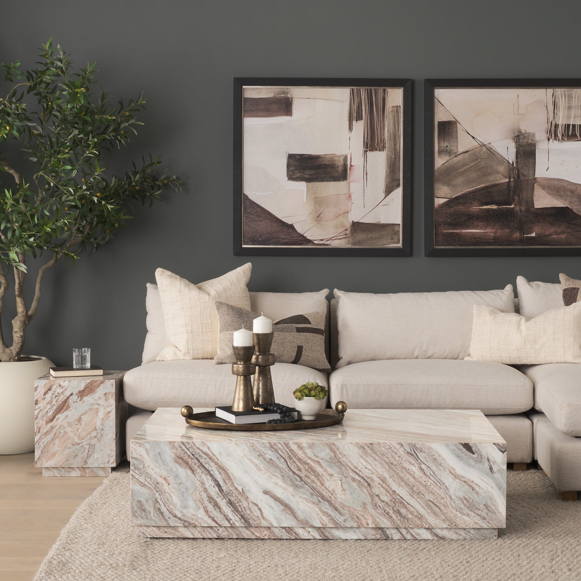 Matteo Solid Pink Marble Square Side Table - Central Designs