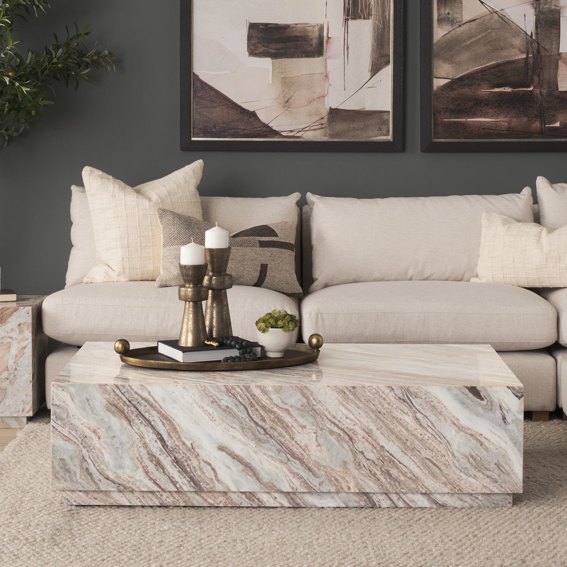 Matteo Solid Pink Marble Rectangular Coffee Table - Central Designs