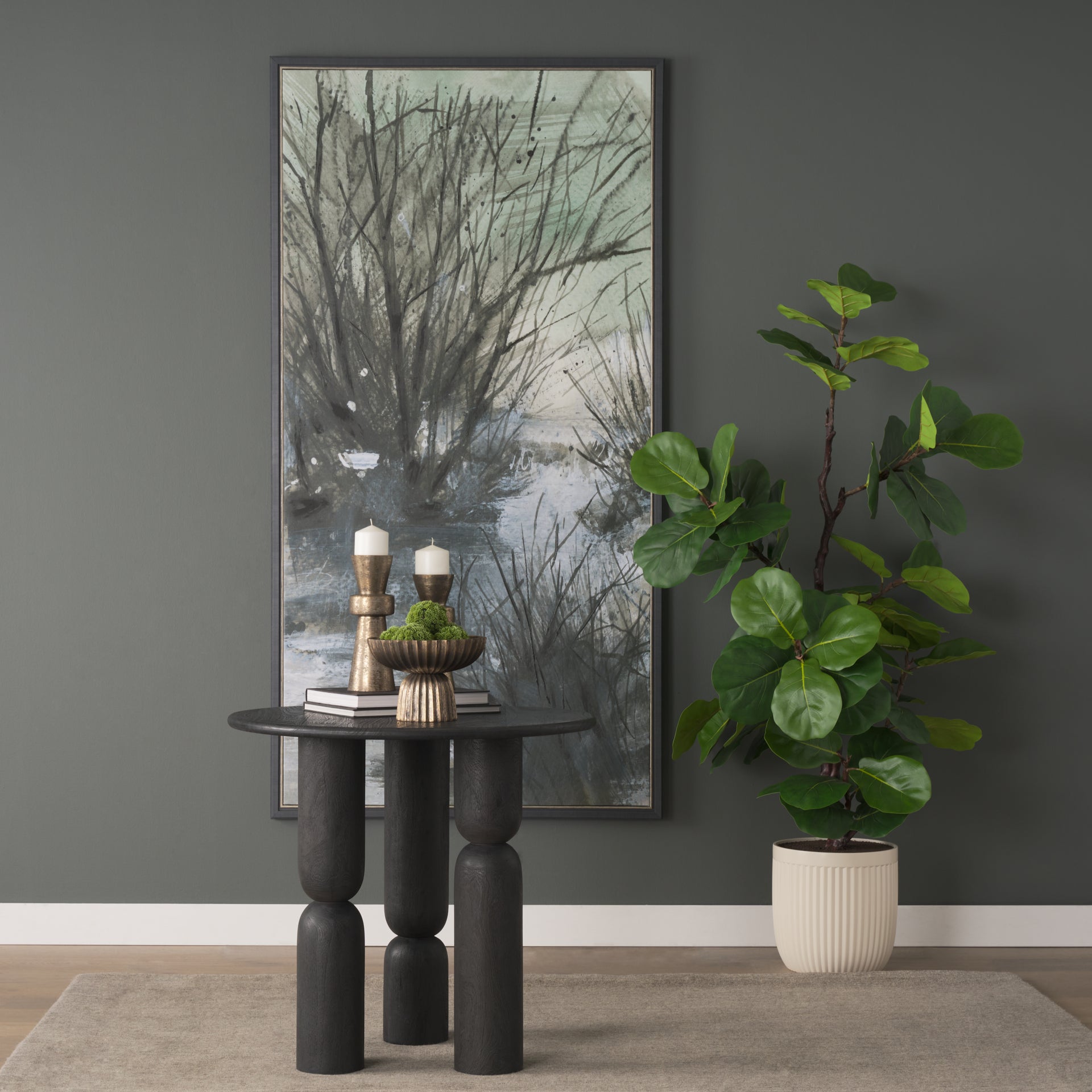 Sonel Matte Black Wood Pedestal Foyer Table - Central Designs