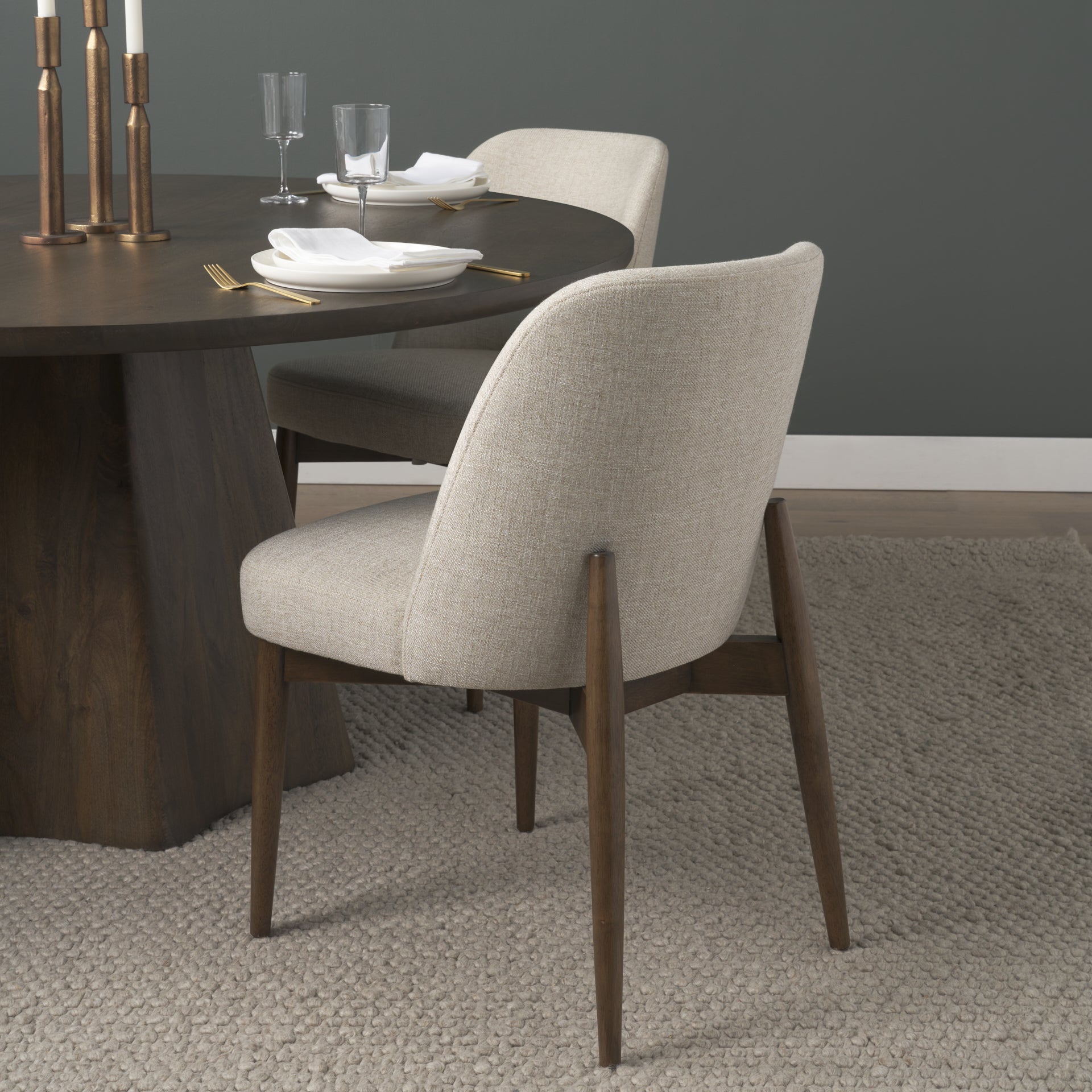 Abbie Curved Back Oatmeal Fabric Armless Dining Chair - Central Designs